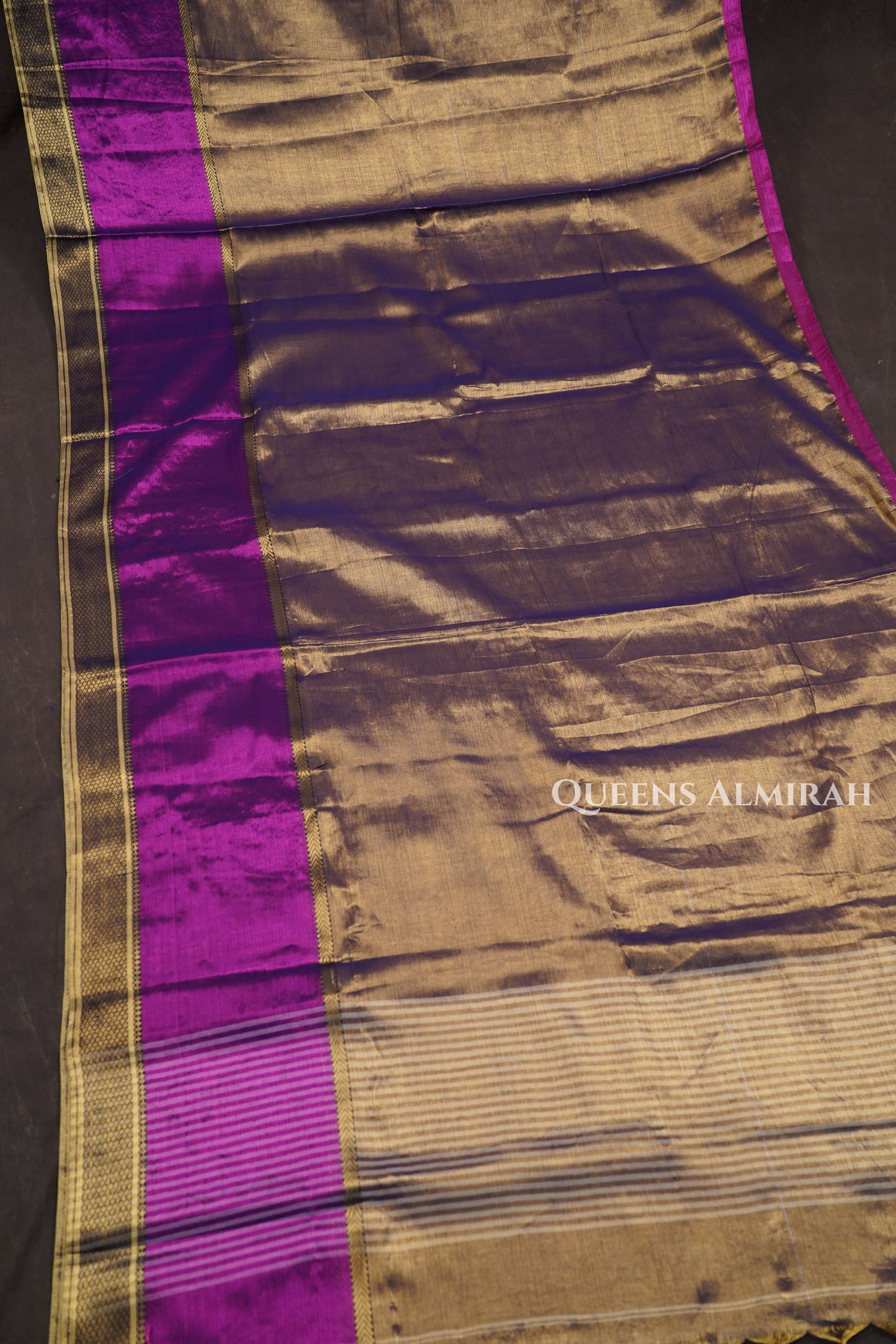 Golden With Purple Linen Tissue Saree
