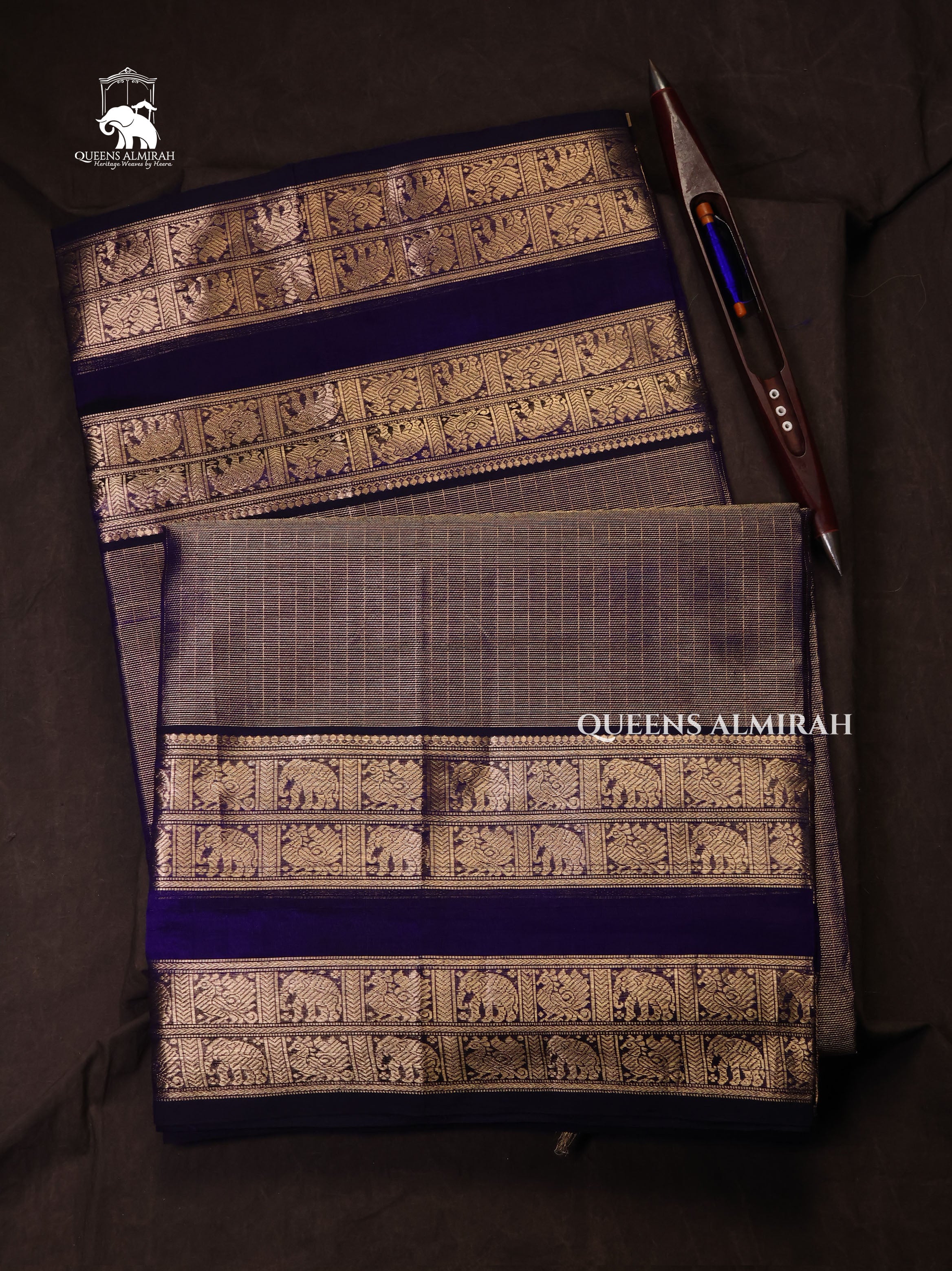 Golden With Blue Chettinad Silk Cotton Saree
