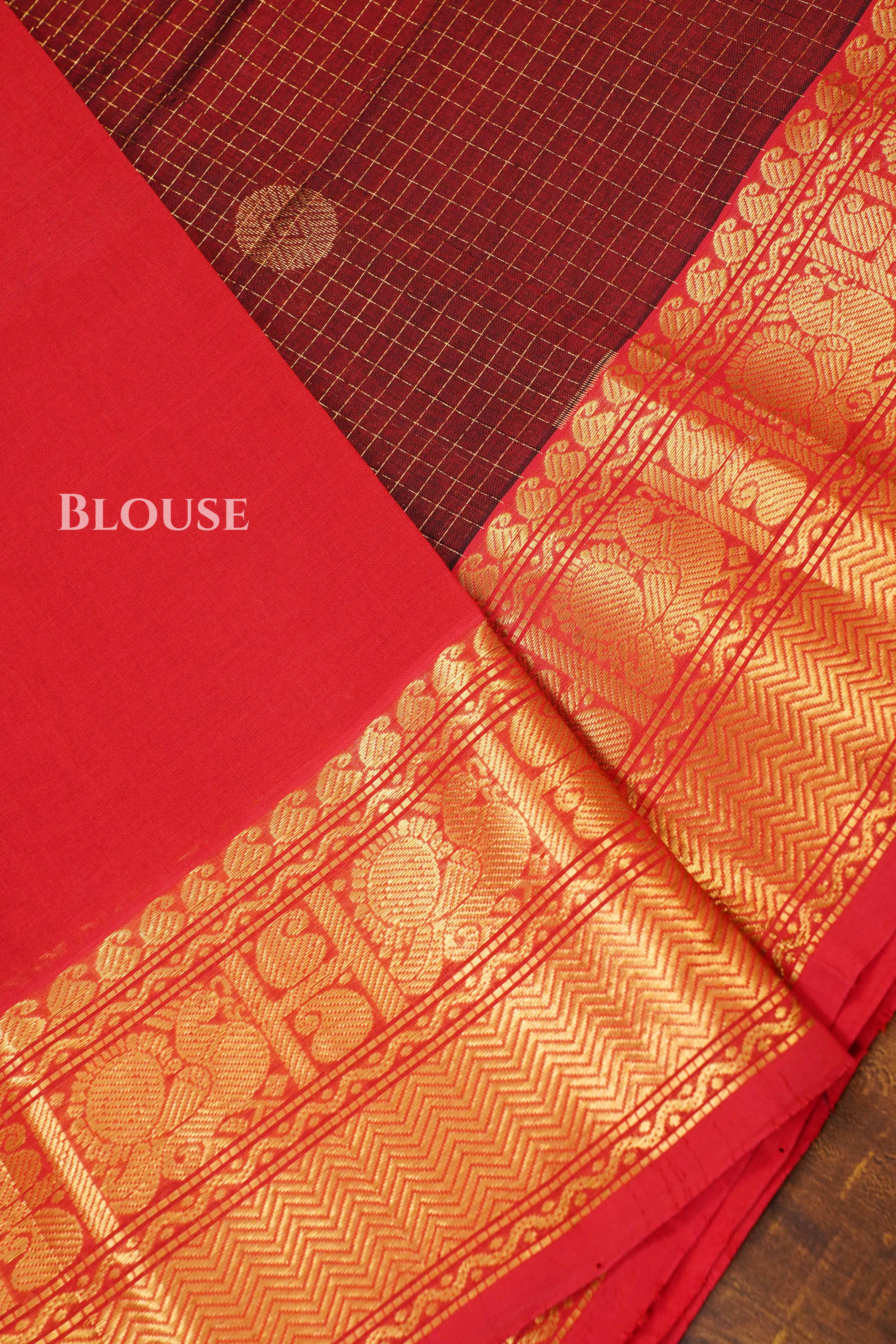 Dark Maroon With Red Pure Silk Cotton Saree