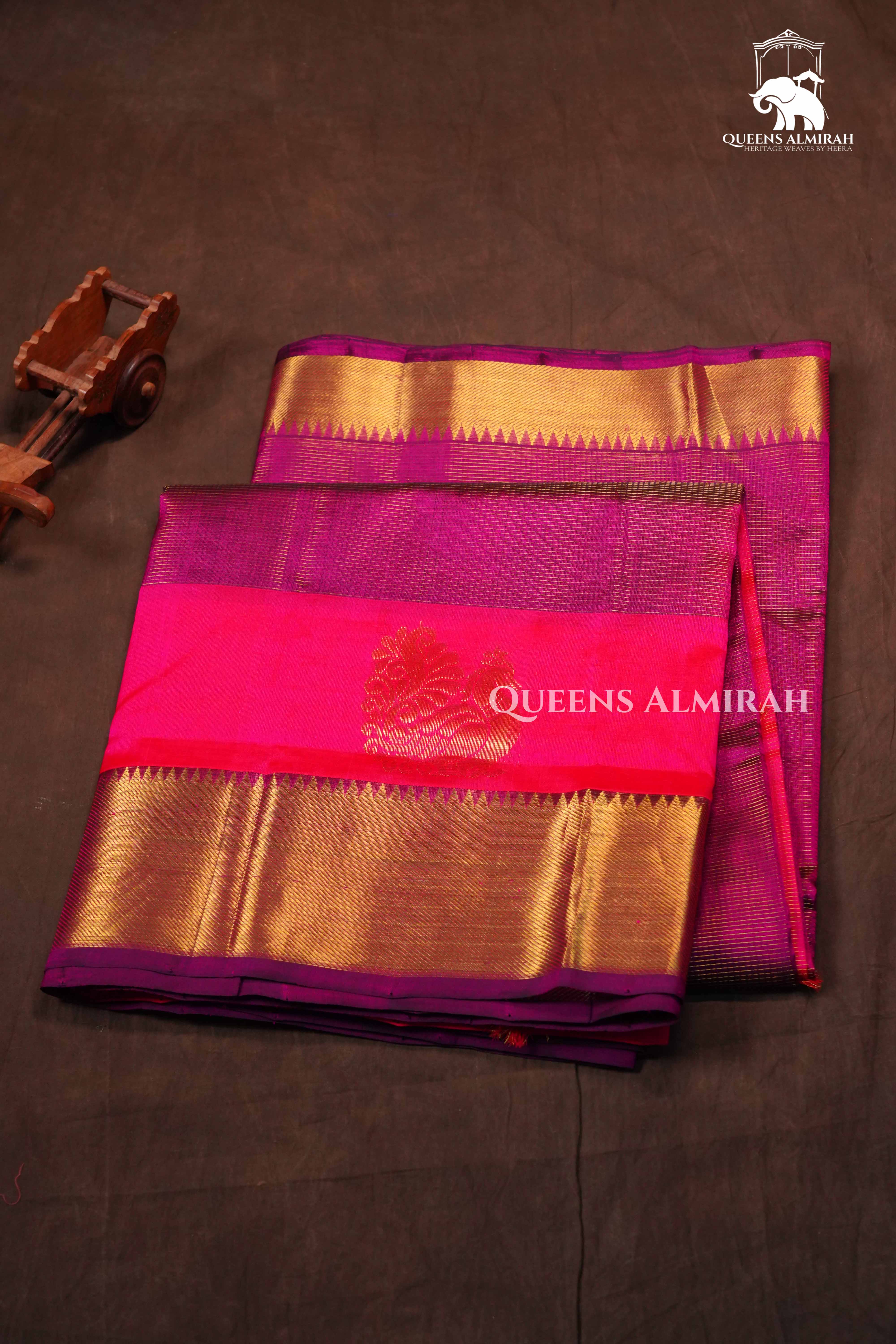 Purple With Pink Pure Kanchi Silk Cotton Saree