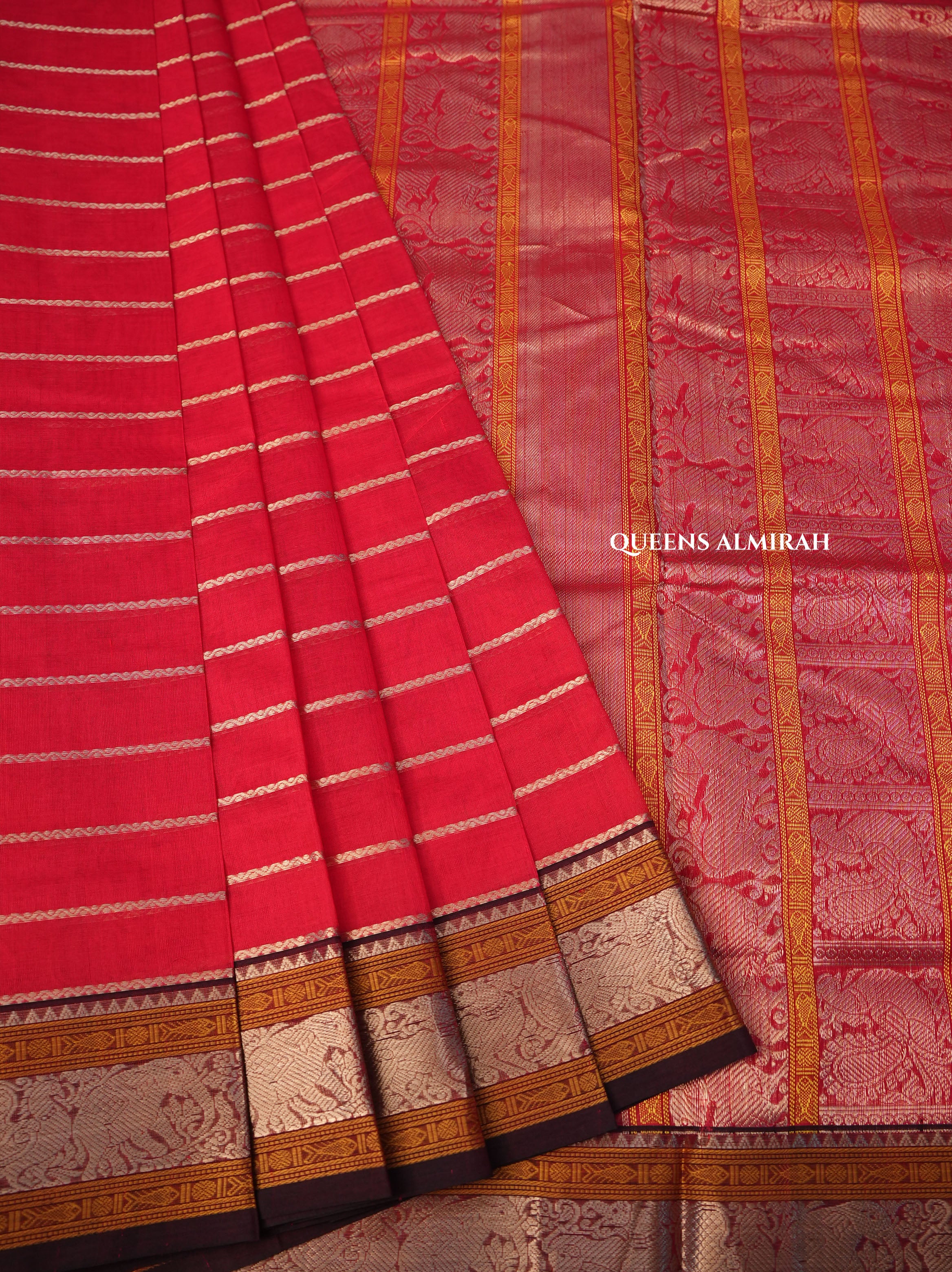 Chilly Red With Coffee Brown  Chettinad Silk Cotton Saree