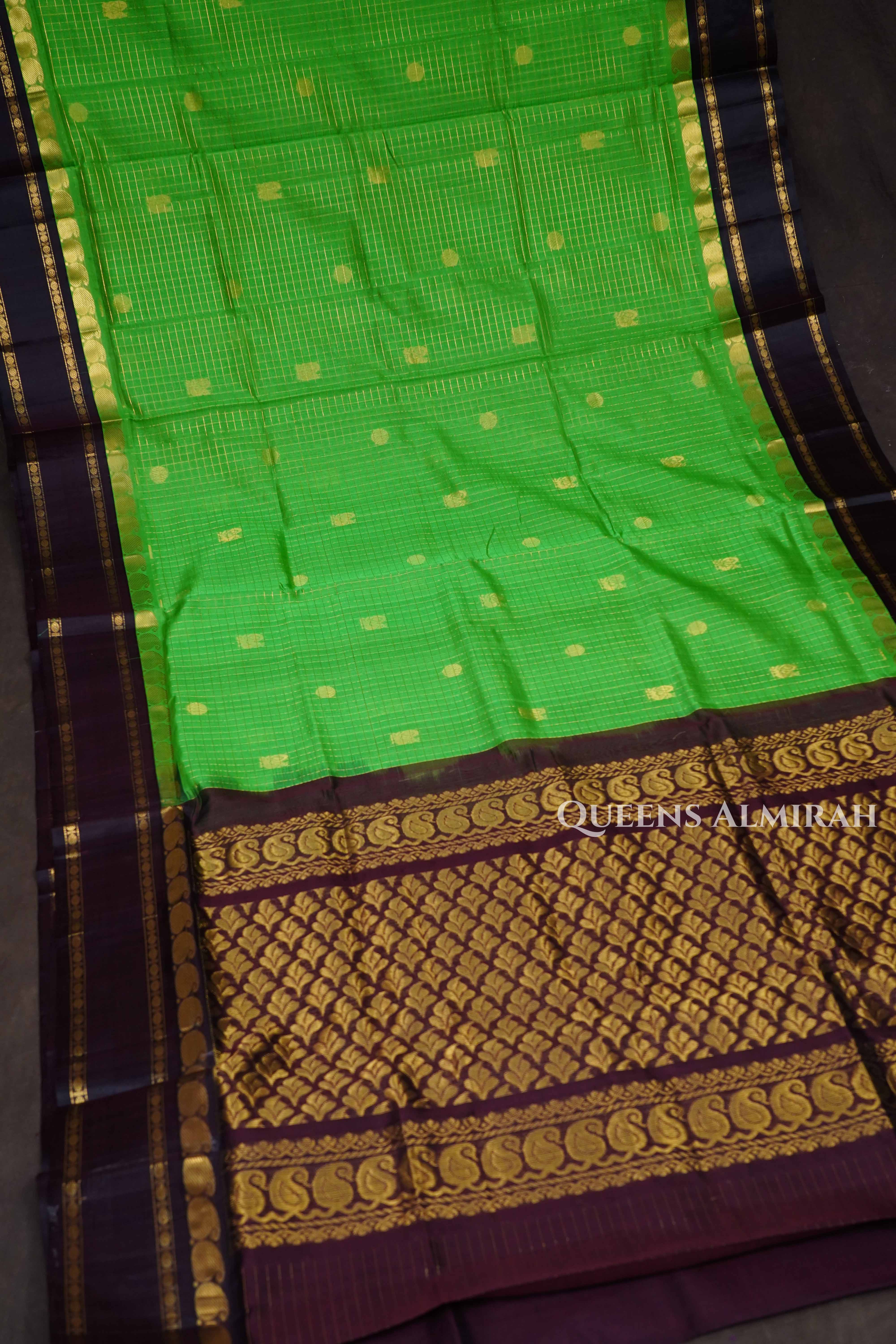Leaf Green With Cocoa Bean Pure Silk Cotton Saree