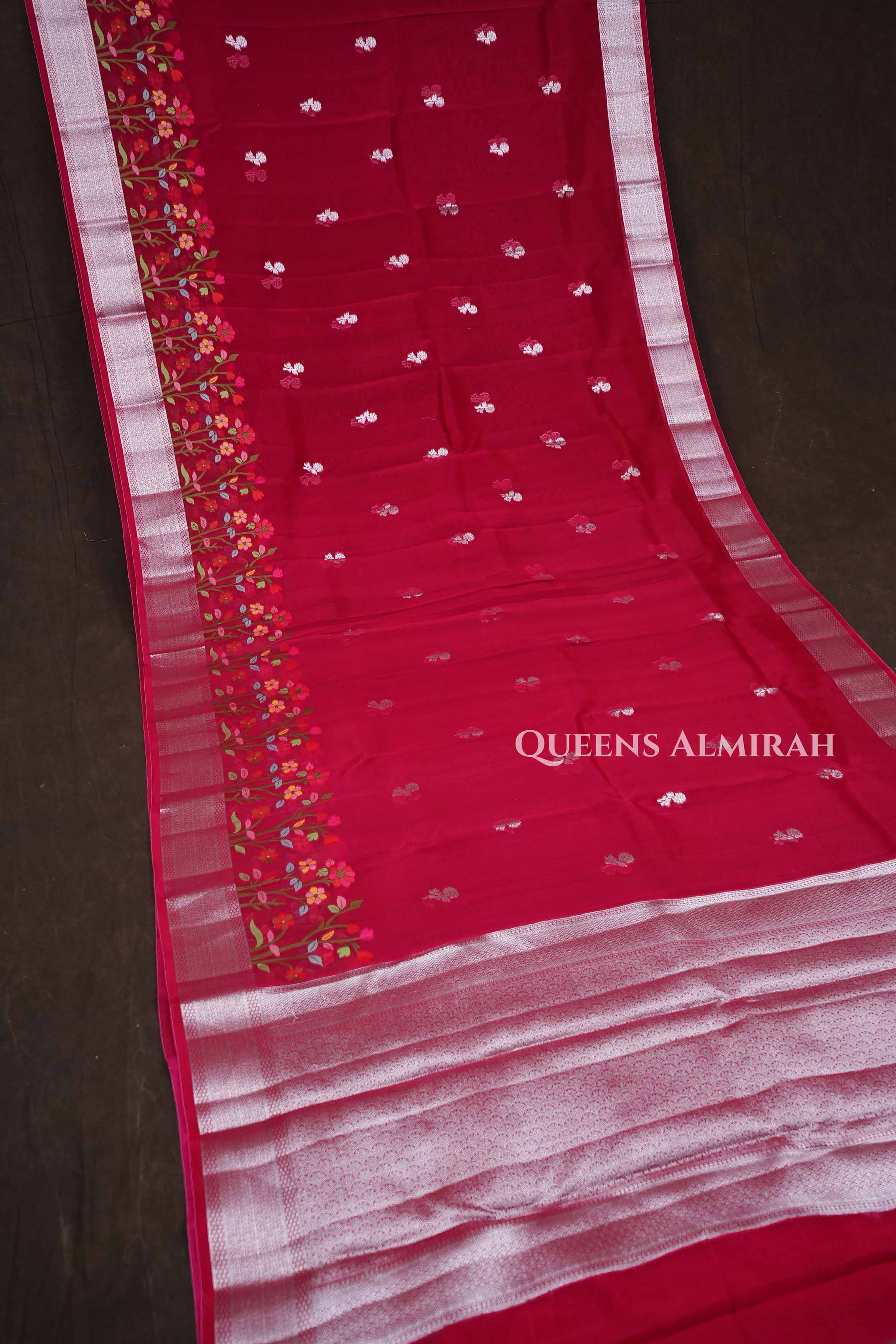 Rani Pink Jamdani Silk Organza Saree