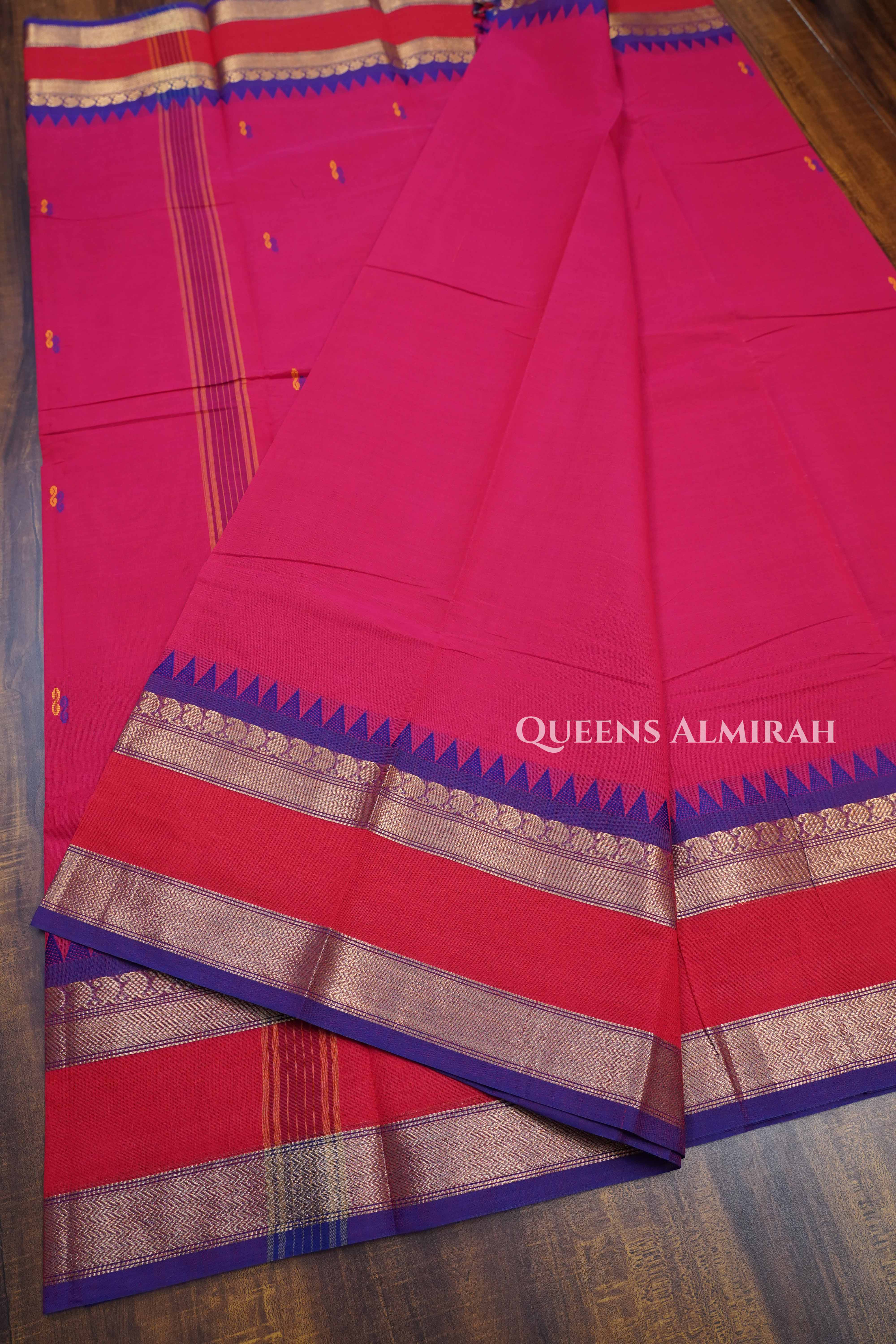 Dark Pink With Purple Kanchi Cotton Saree