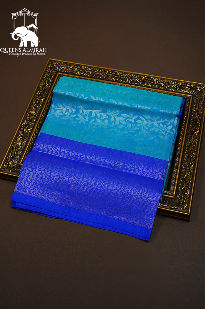 ROYAL SKY BLUE WITH LAPIS BLUE SOFT SILK SAREE - Queens Jewel Emporium