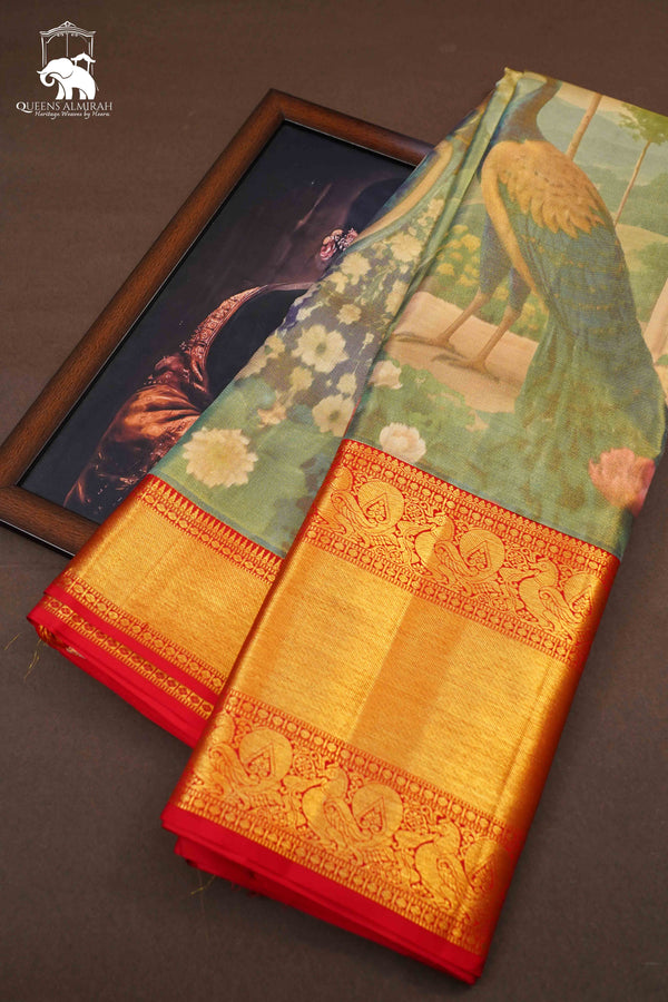 PASTEAL GREEN WITH RED PURE KANCHIVARAM SILK SAREE