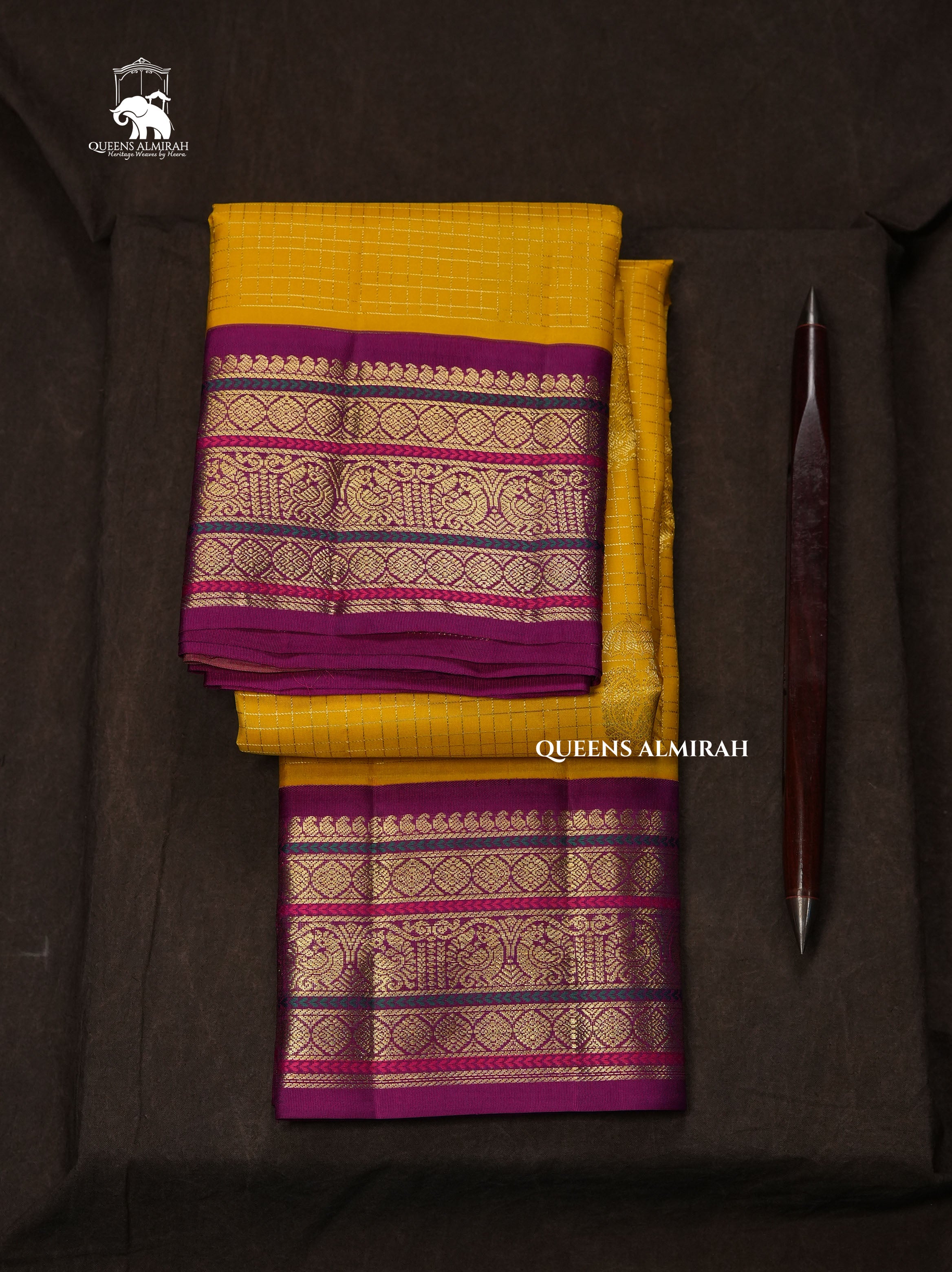 Yellow With Purple Pure Kanchivaram Silk Saree