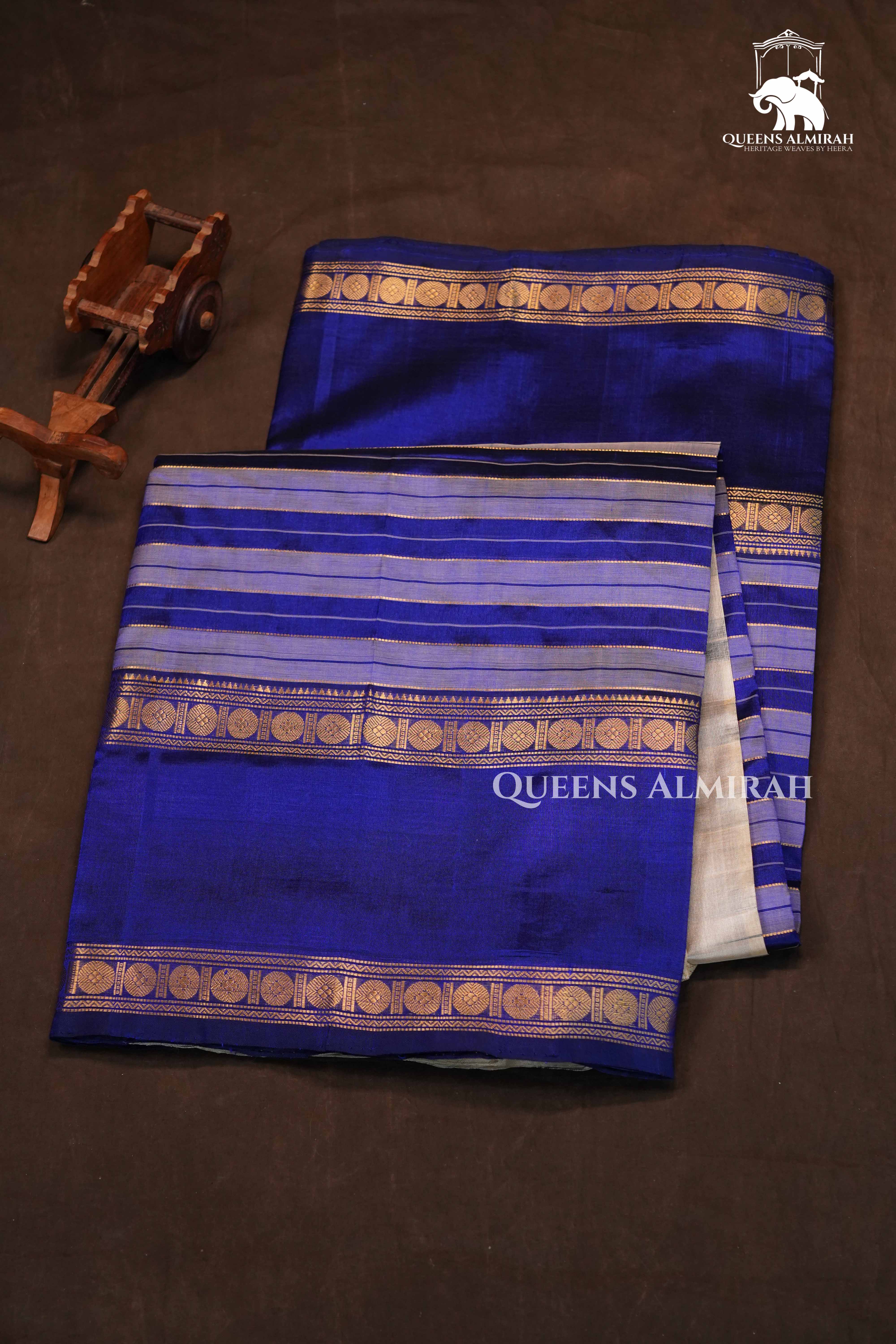Royal Blue With Lavender Pure Kanchi Silk Cotton Saree