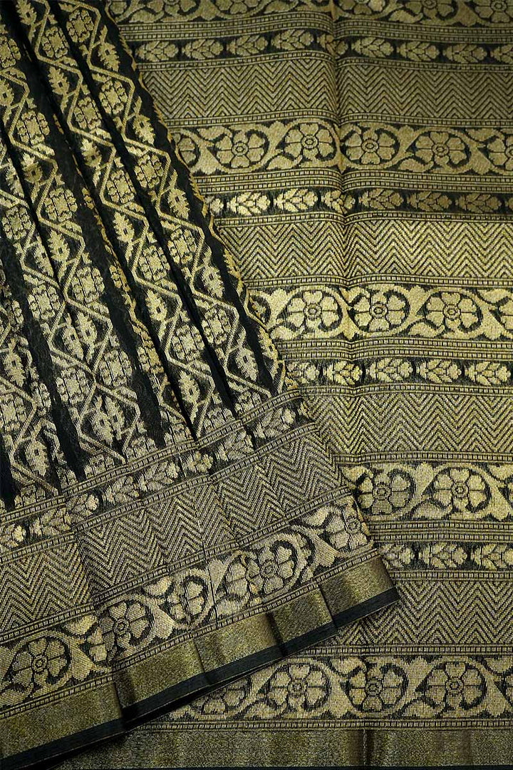 ELEPHANT GREY BROCADE SILK COTTON SAREE - Queens Jewel Emporium