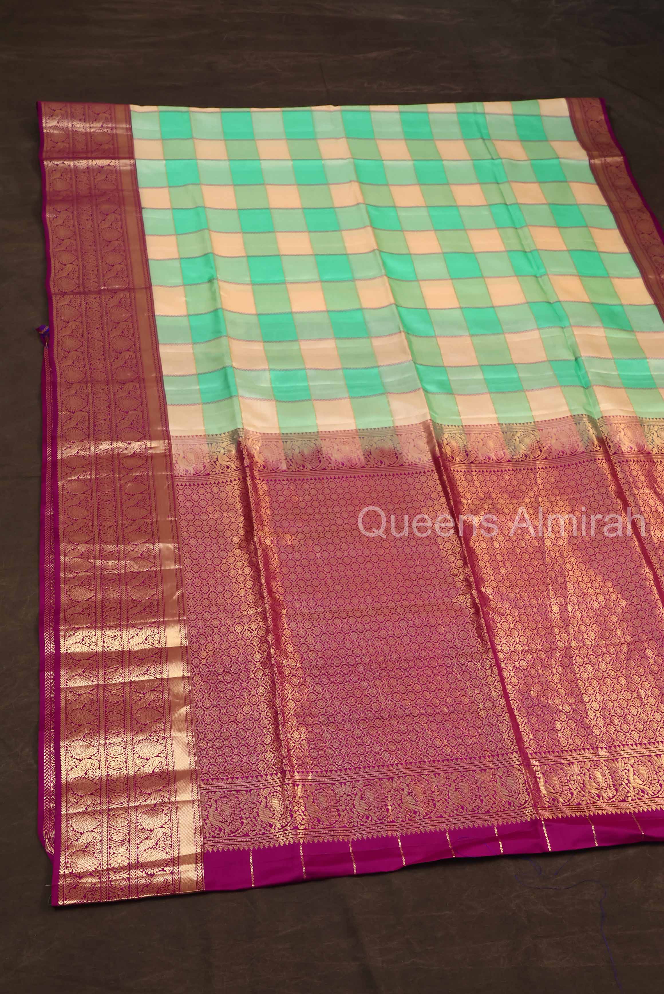 Pastel Green Yaanai Kattam Pure Soft Silk Saree