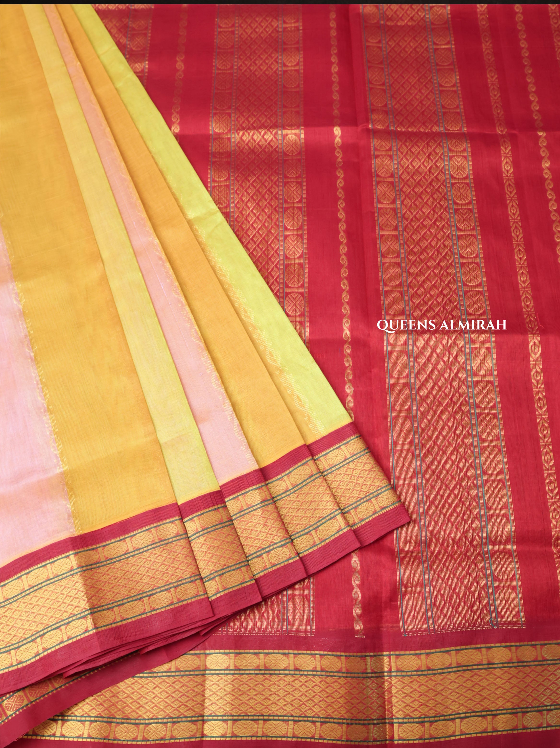 Multicolor With Red Border Pure Silk Cotton Saree