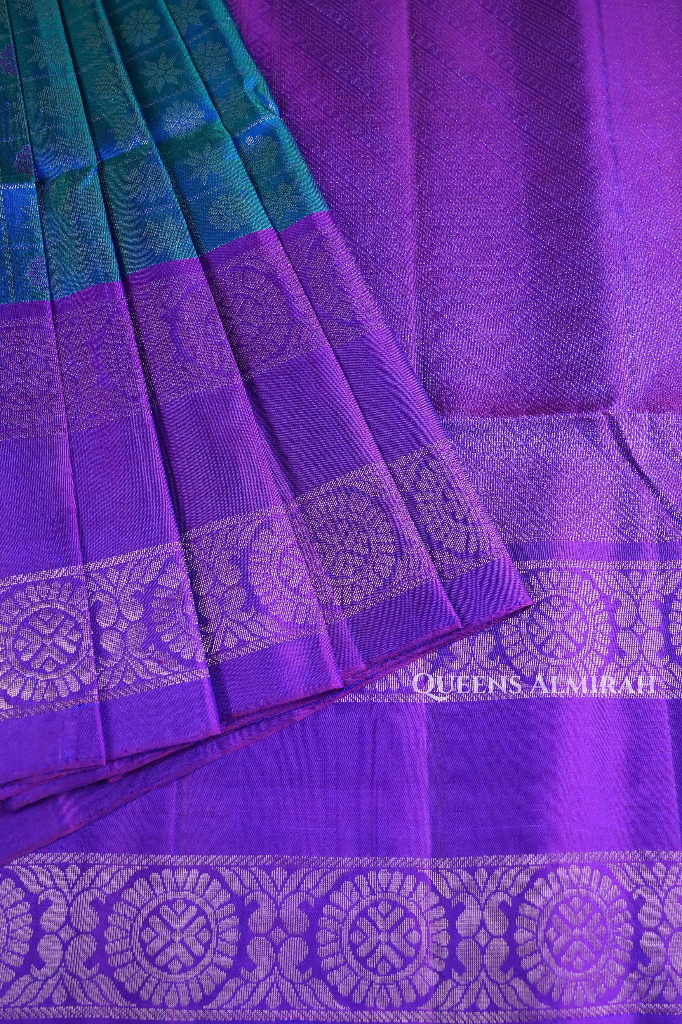 Peacock Blue With Violet Pure Soft Silk Saree