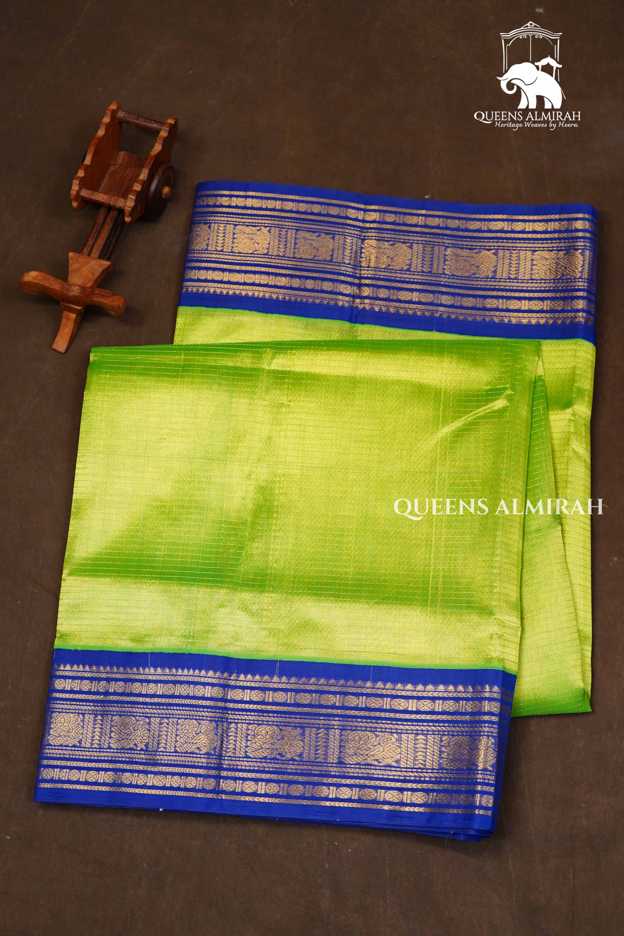 Parrot Green With Blue Pure Silk Cotton Saree