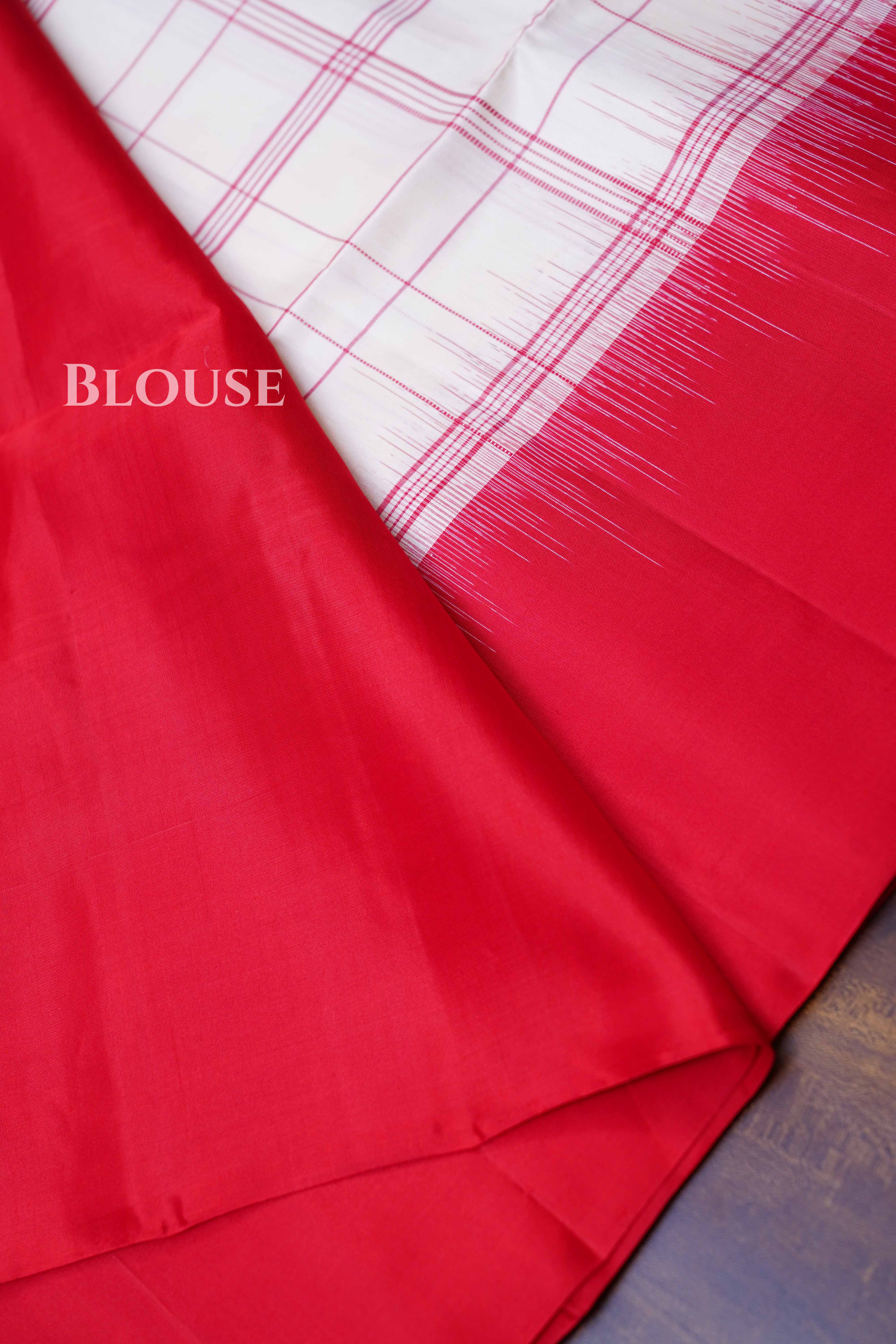 Milk White With Red Pure Soft Silk Saree
