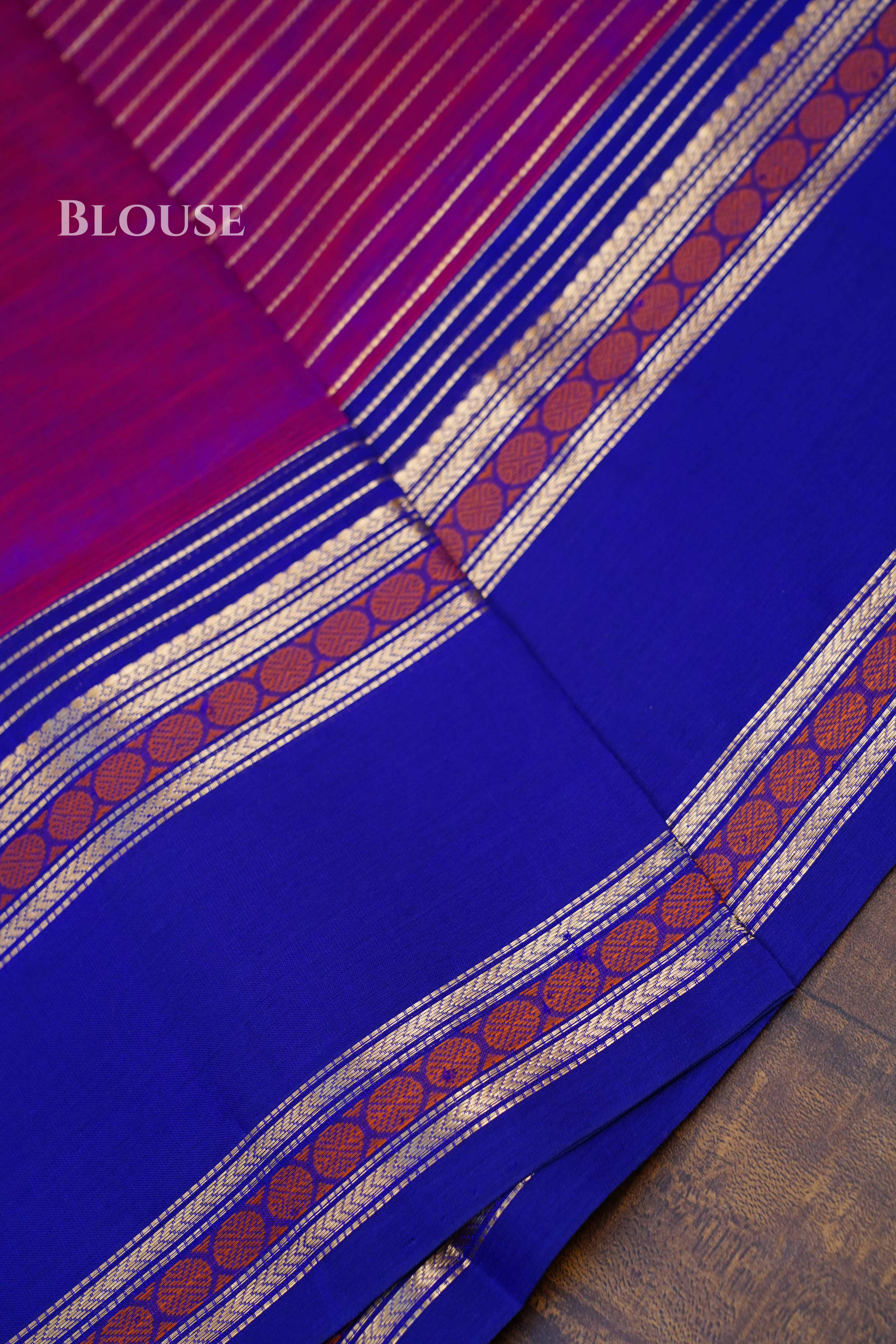 Violet Red With Blue Purple-Karaikudi Chettinad Silk Cotton Saree