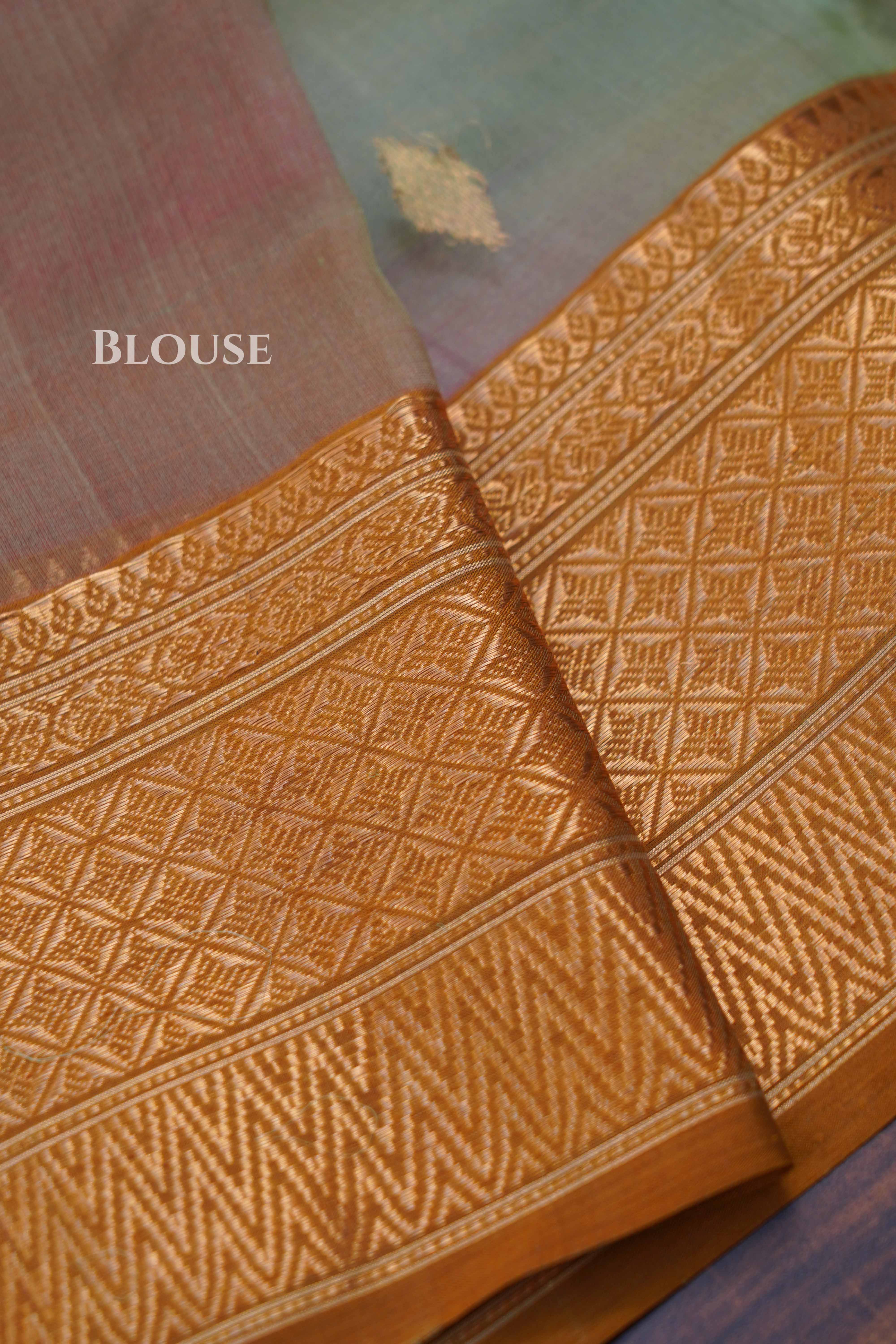 Olive Green With Red Chanderi Katan Silk Handloom Saree