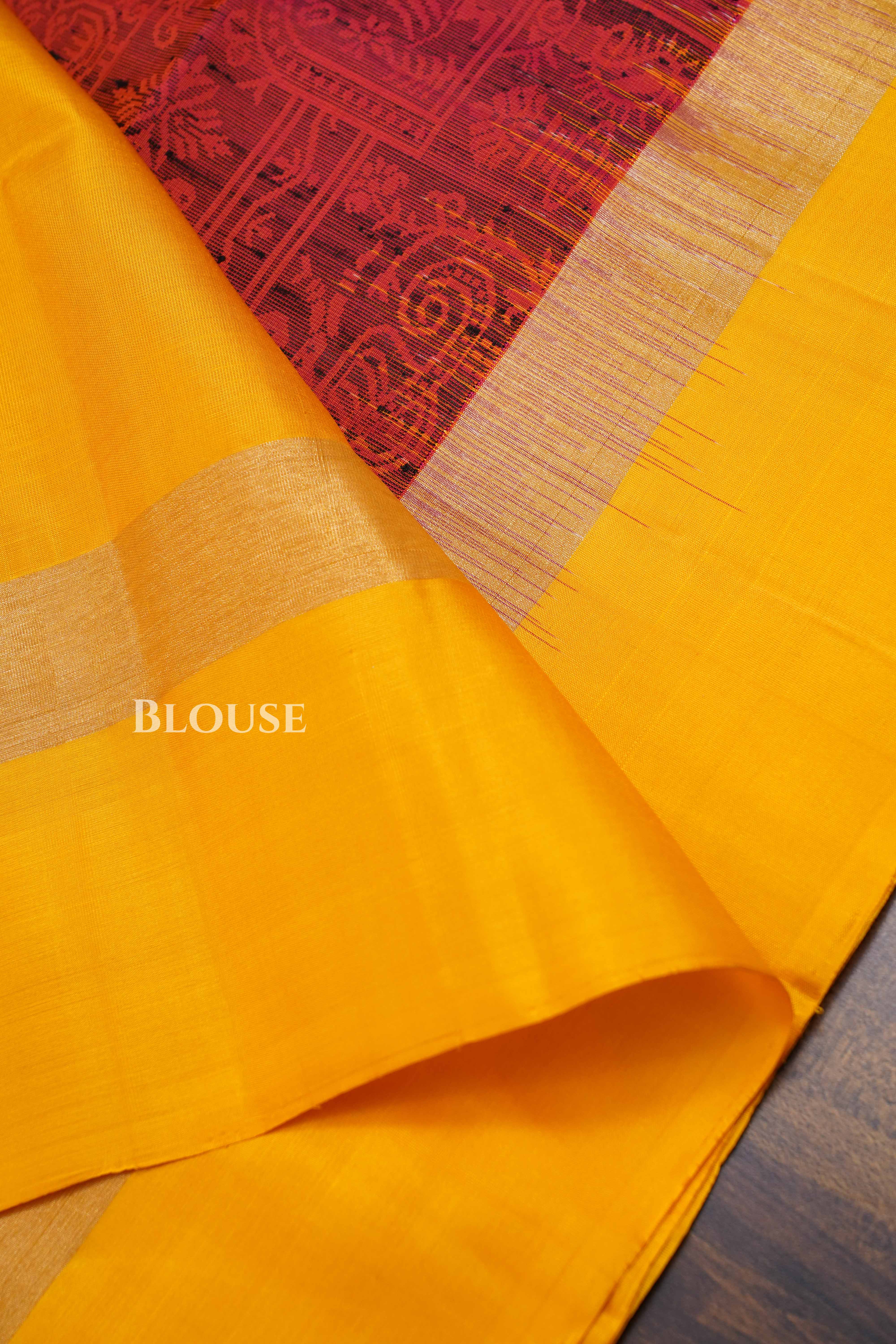 Dark Orange With Mango Yellow Dupion Silk Saree