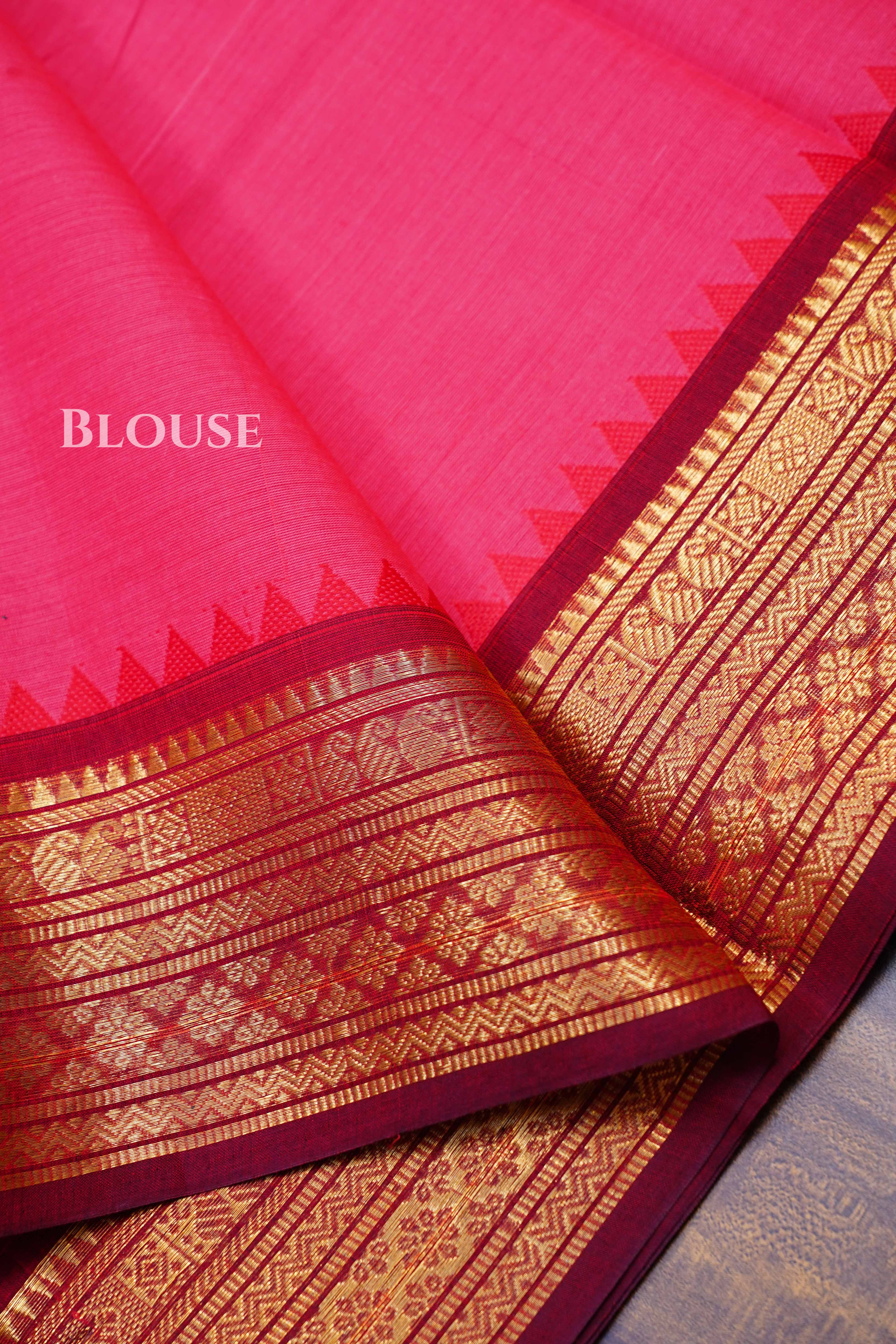 Pink With Red Kanchi Cotton Saree