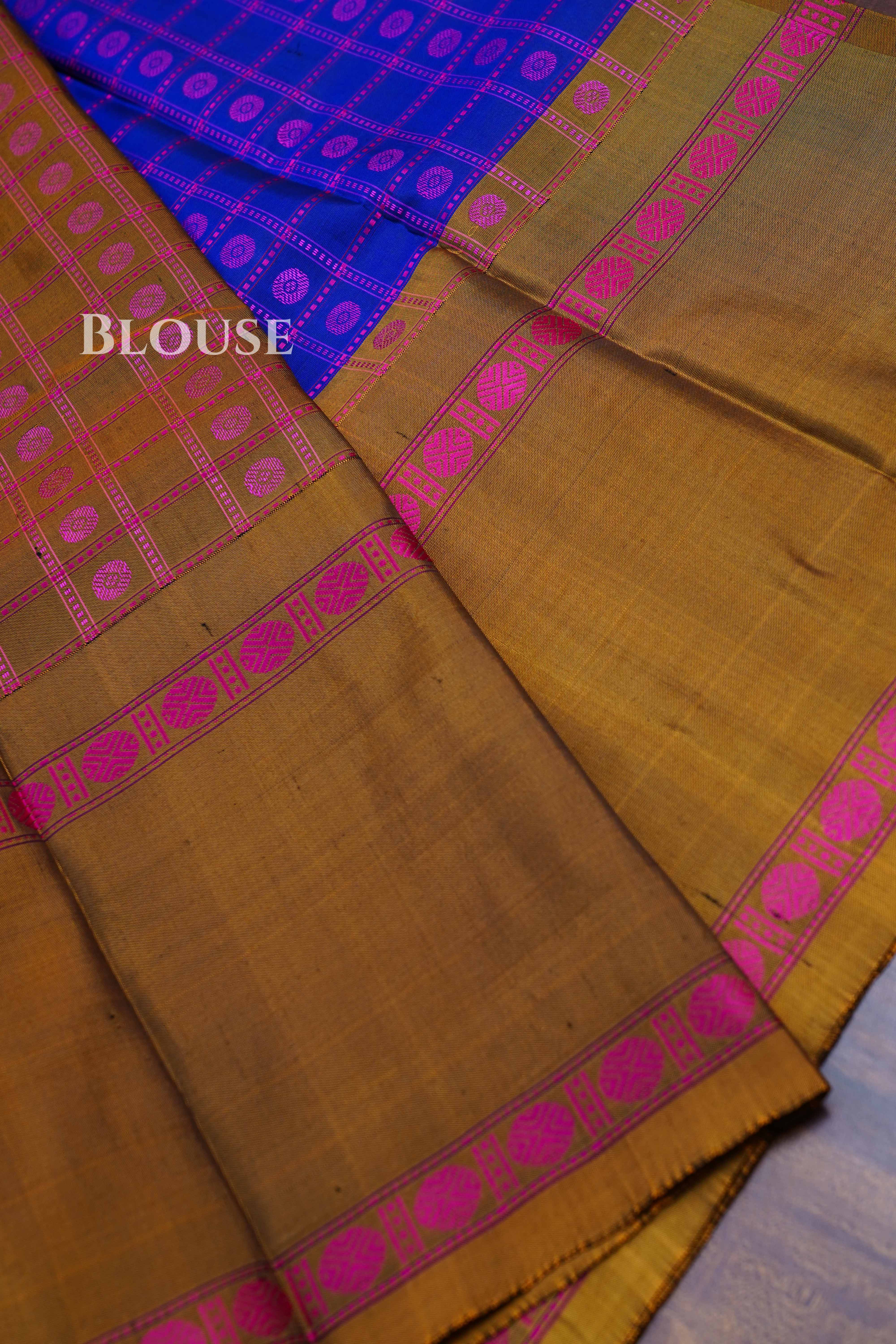 Ink Blue With Mehandhi Green Pure Kanchivaram Silk Saree