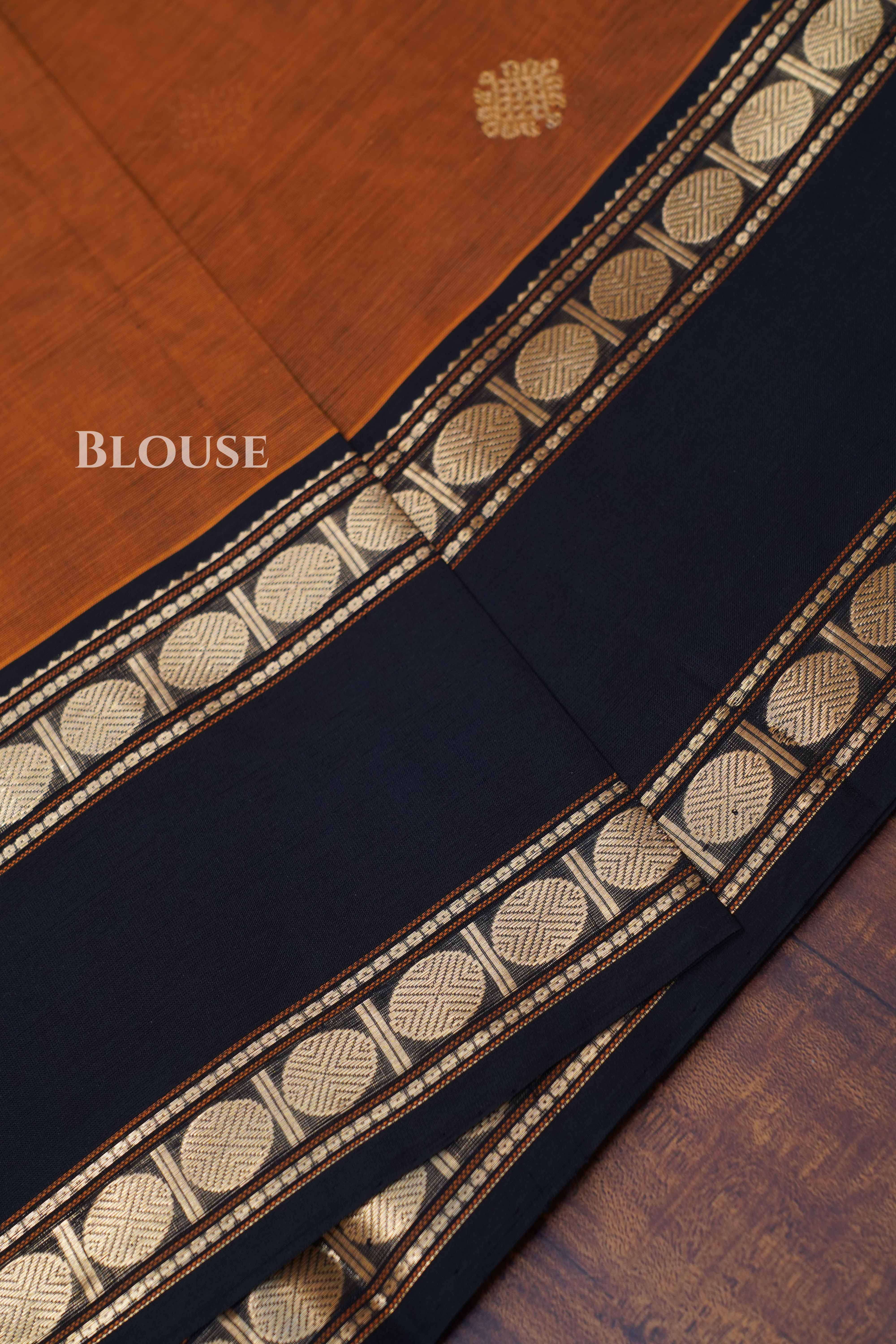 Brown With Black Karaikudi Chettinad Silk Cotton Saree