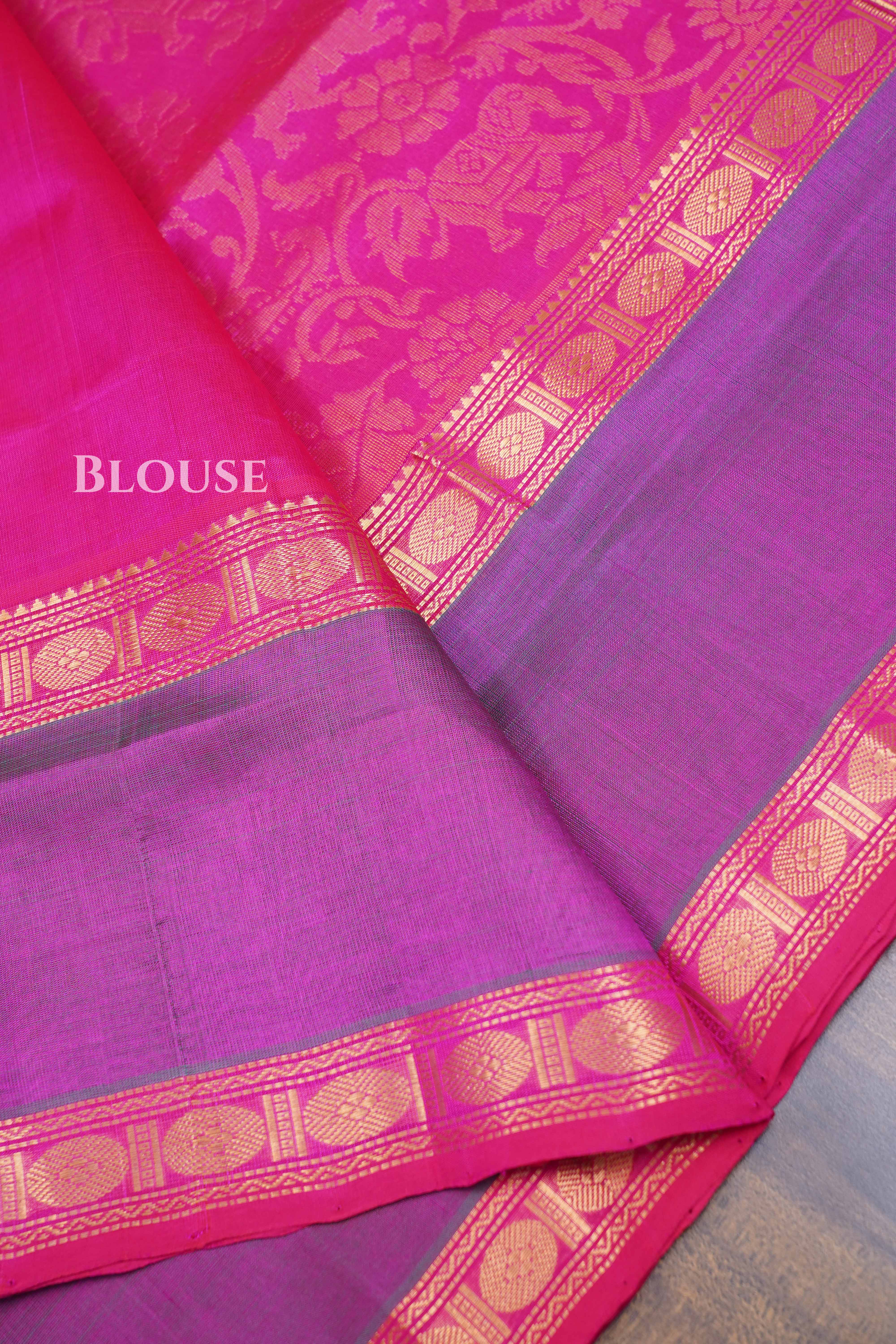 Dragon Fruit Pink With Purple Vanasingaram Pure Kanchi Silk Cotton Saree