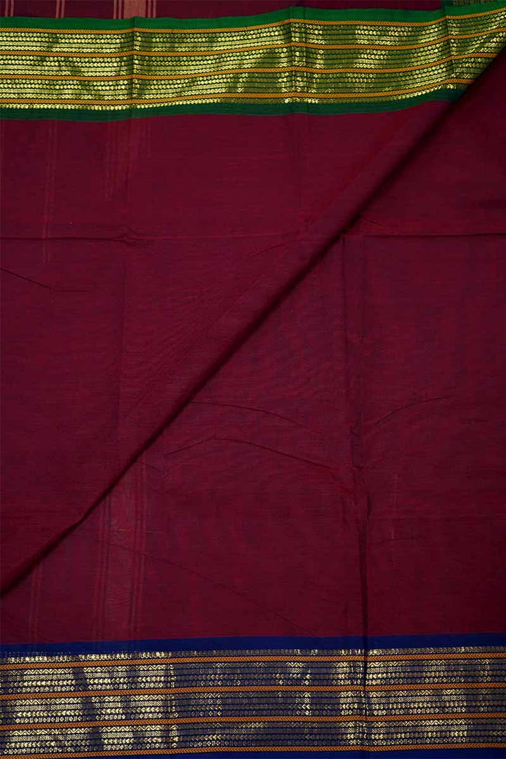 PLAIN MAROON SAREE WITH GANGA JAMUNA BORDER KANCHI COTTON - Queens Jewel Emporium