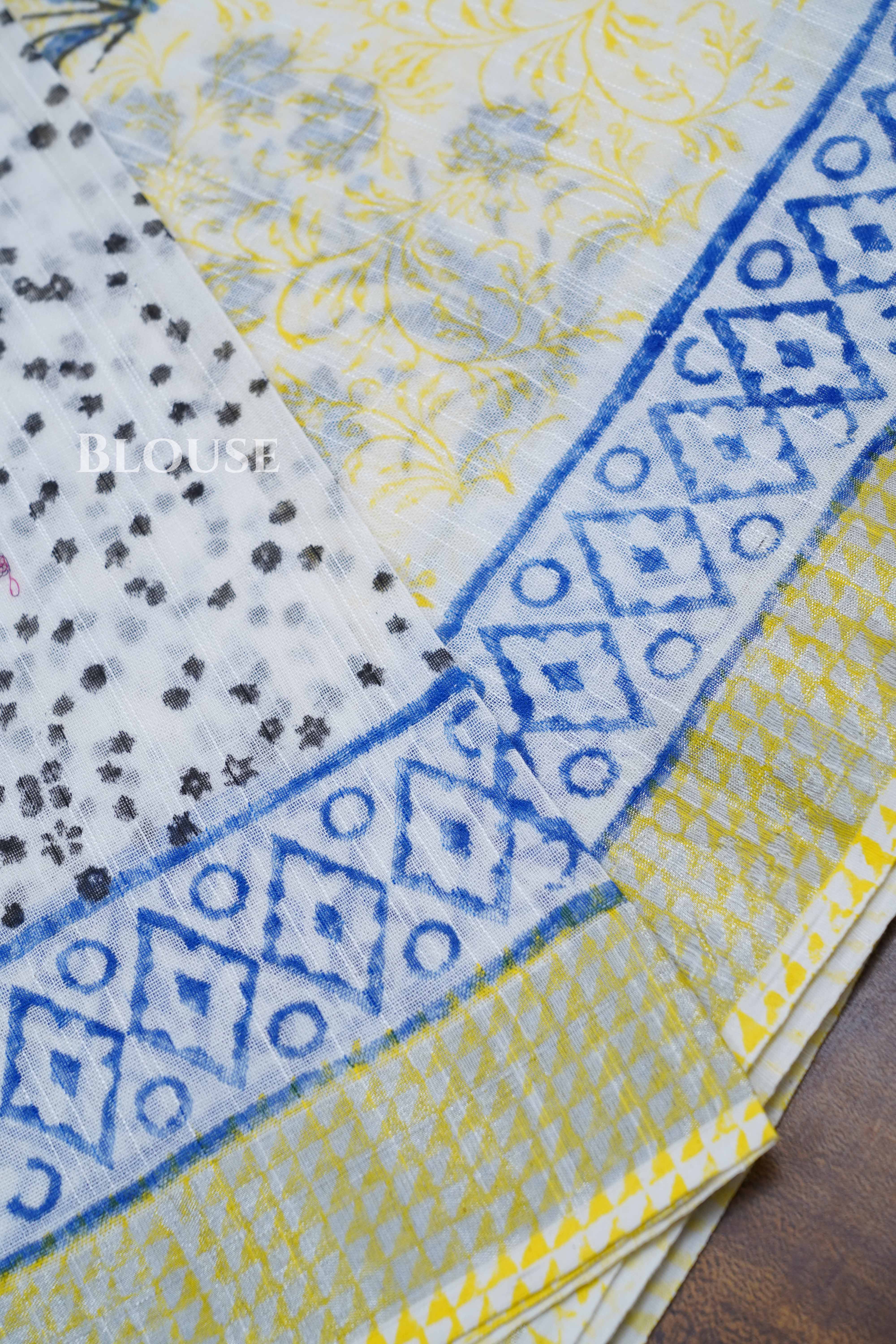 Yellow Linen Cotton Saree