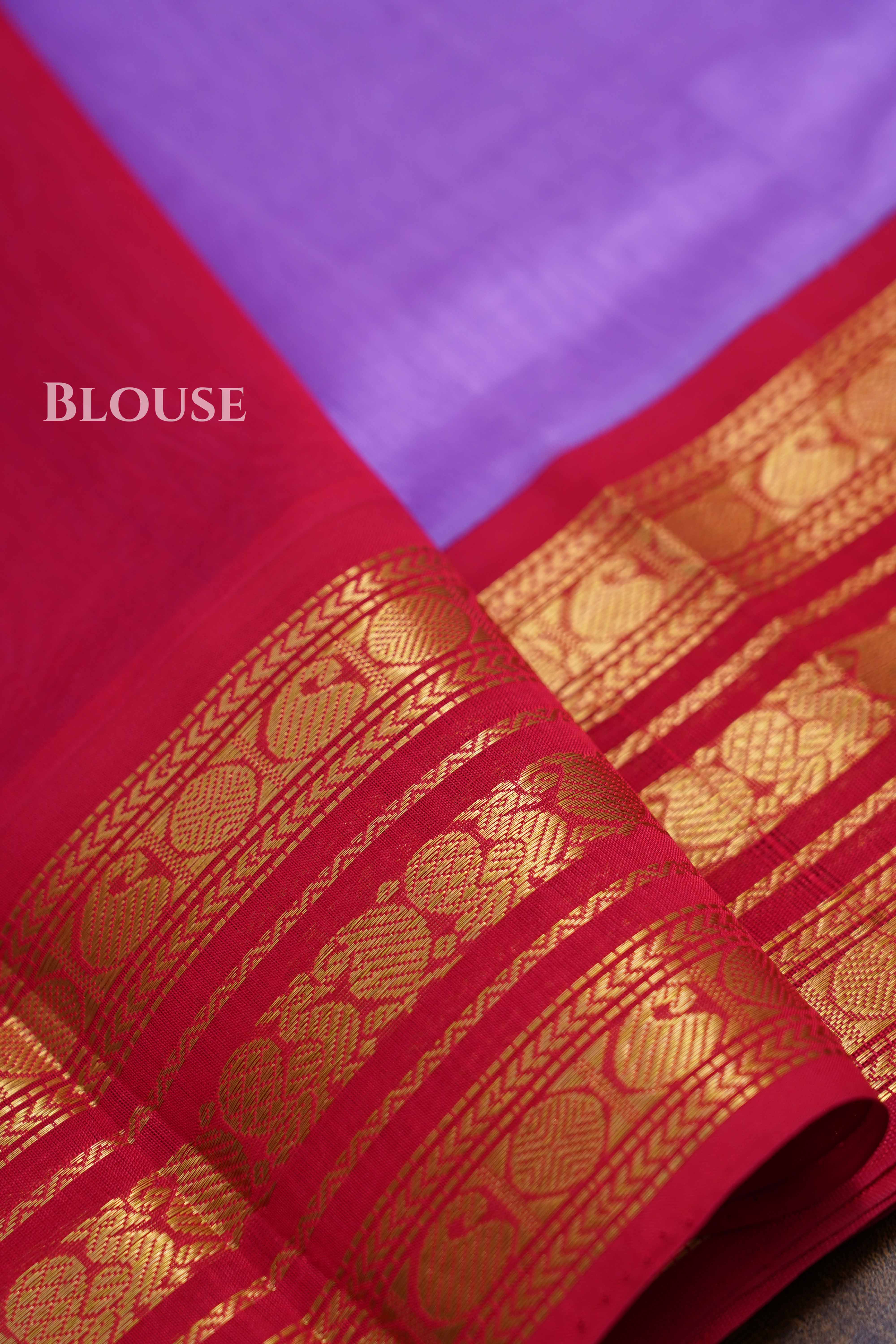 Lilac Purple With Red Pure Kanchi Silk Cotton Saree