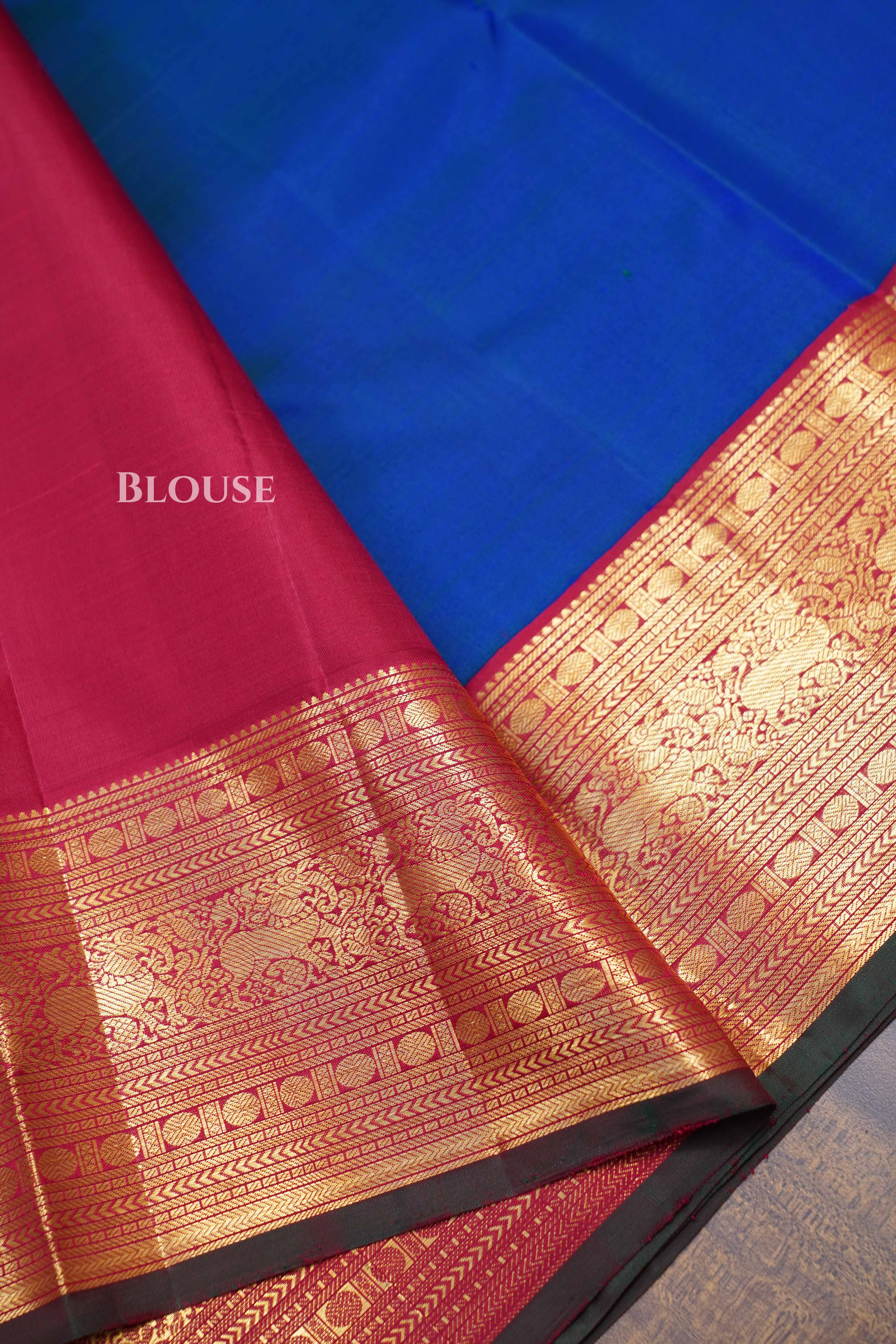 Royal Blue With Red Pure Kanchivaram Silk Saree