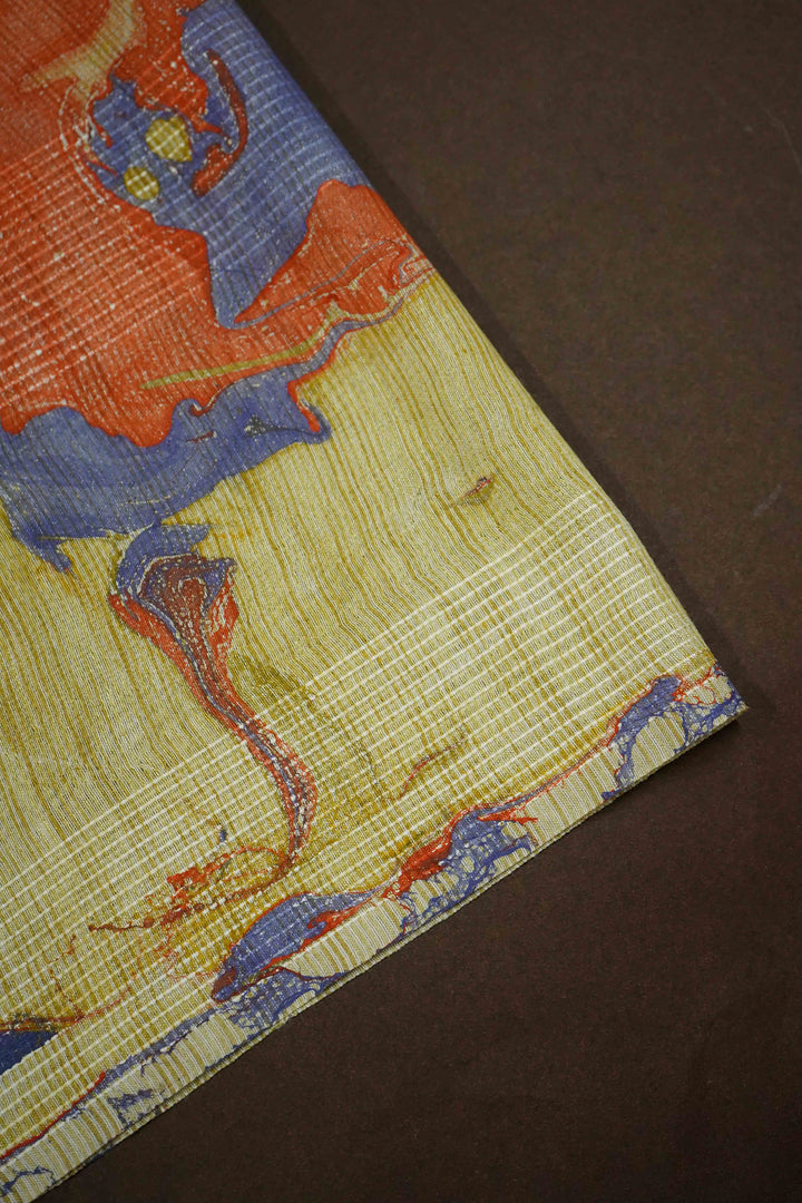 DUSKY BLUE MARBLE PRINT GHICHA ORAGANZA SAREE - Queens Jewel Emporium