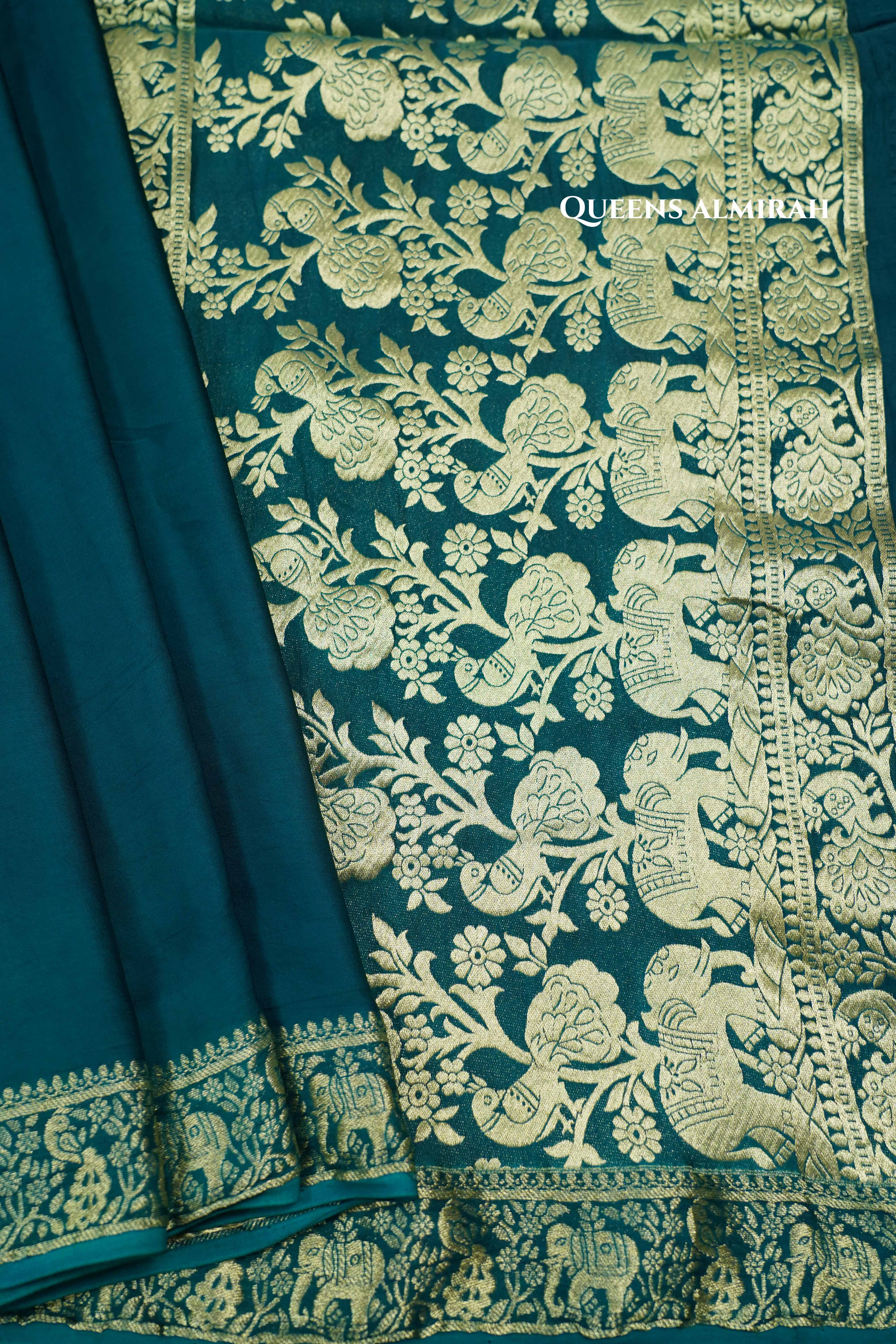 Dark Teal Blue Modal Silk  Saree - Queens Jewel Emporium