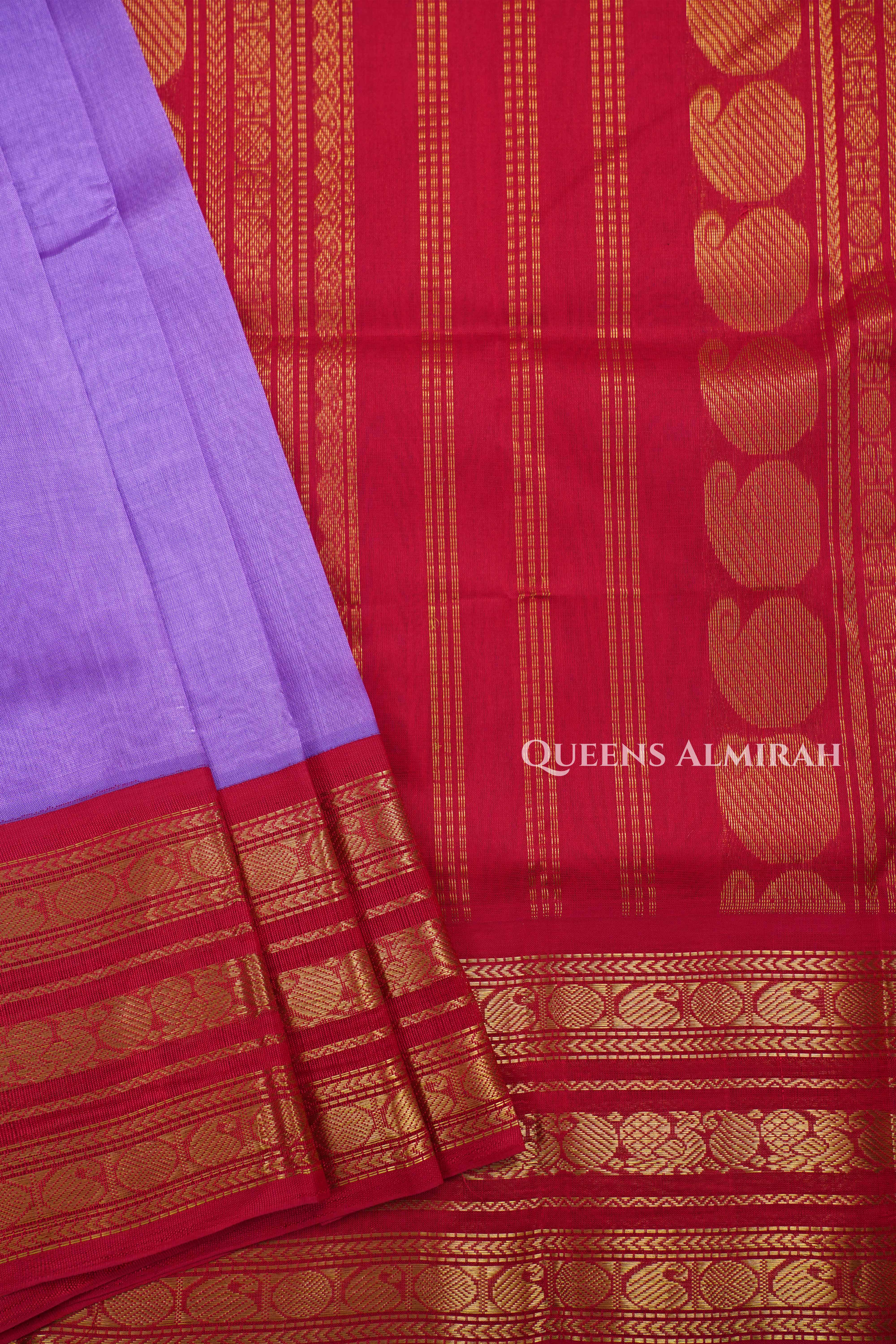 Lilac Purple With Red Pure Kanchi Silk Cotton Saree