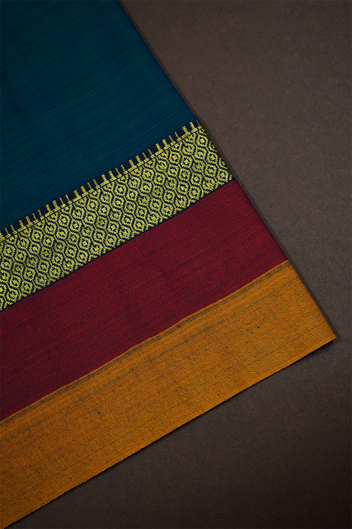 NAVY BLUE WITH BURGUNDY BORDER NARAYANPET COTTON SAREE - Queens Jewel Emporium