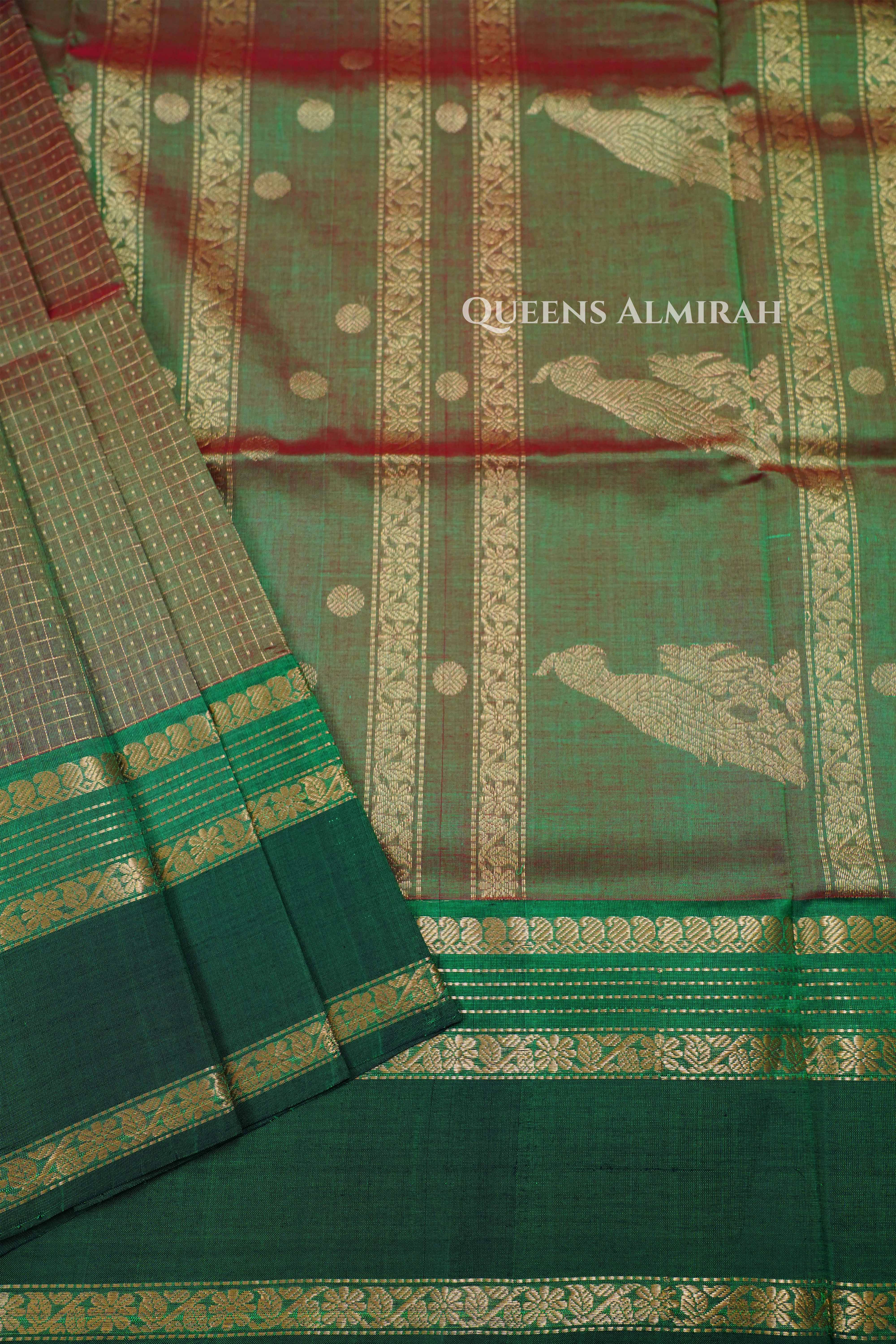 Dual Shade Of Green 1-Karaikudi Chettinad Silk Cotton Saree