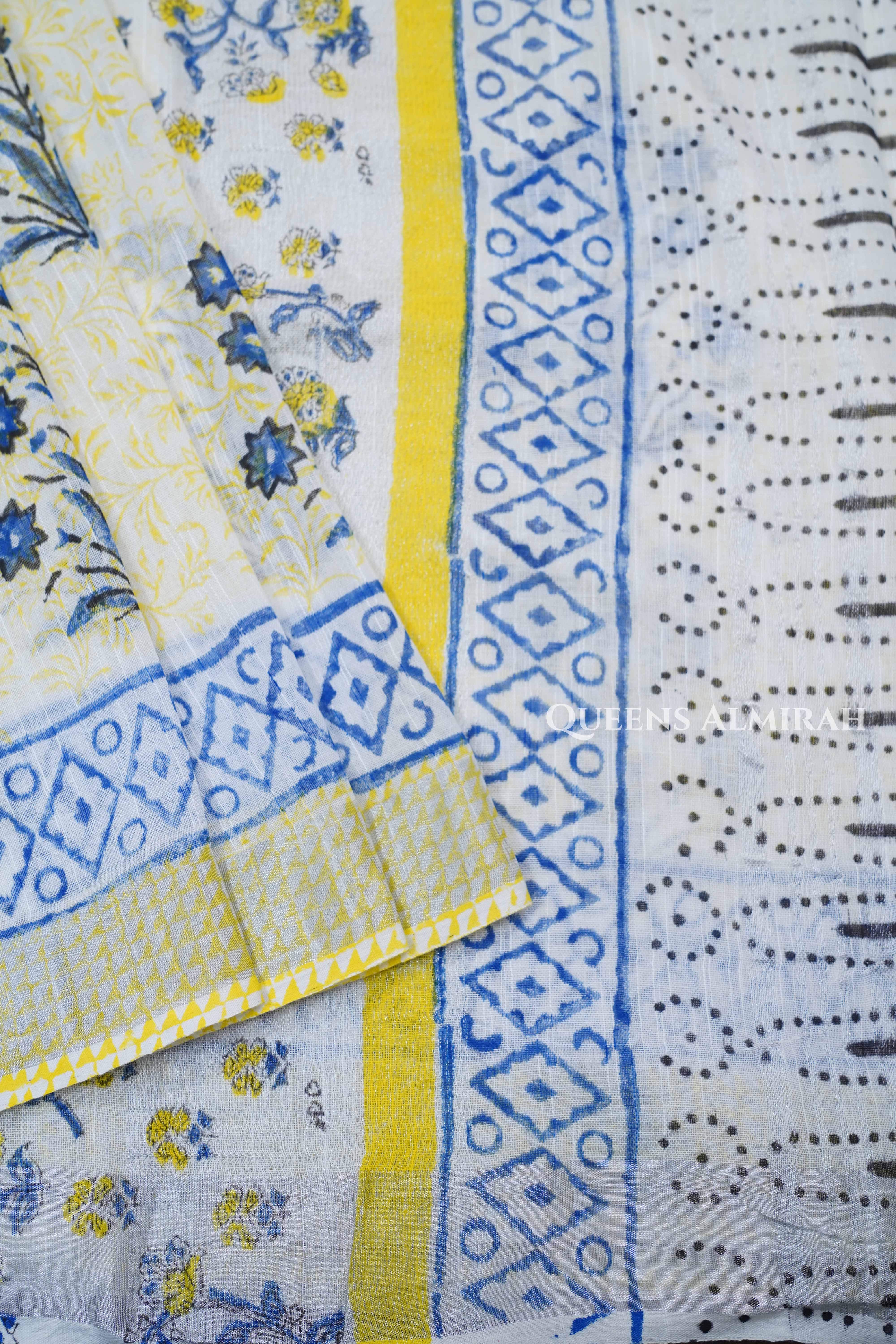 Yellow Linen Cotton Saree