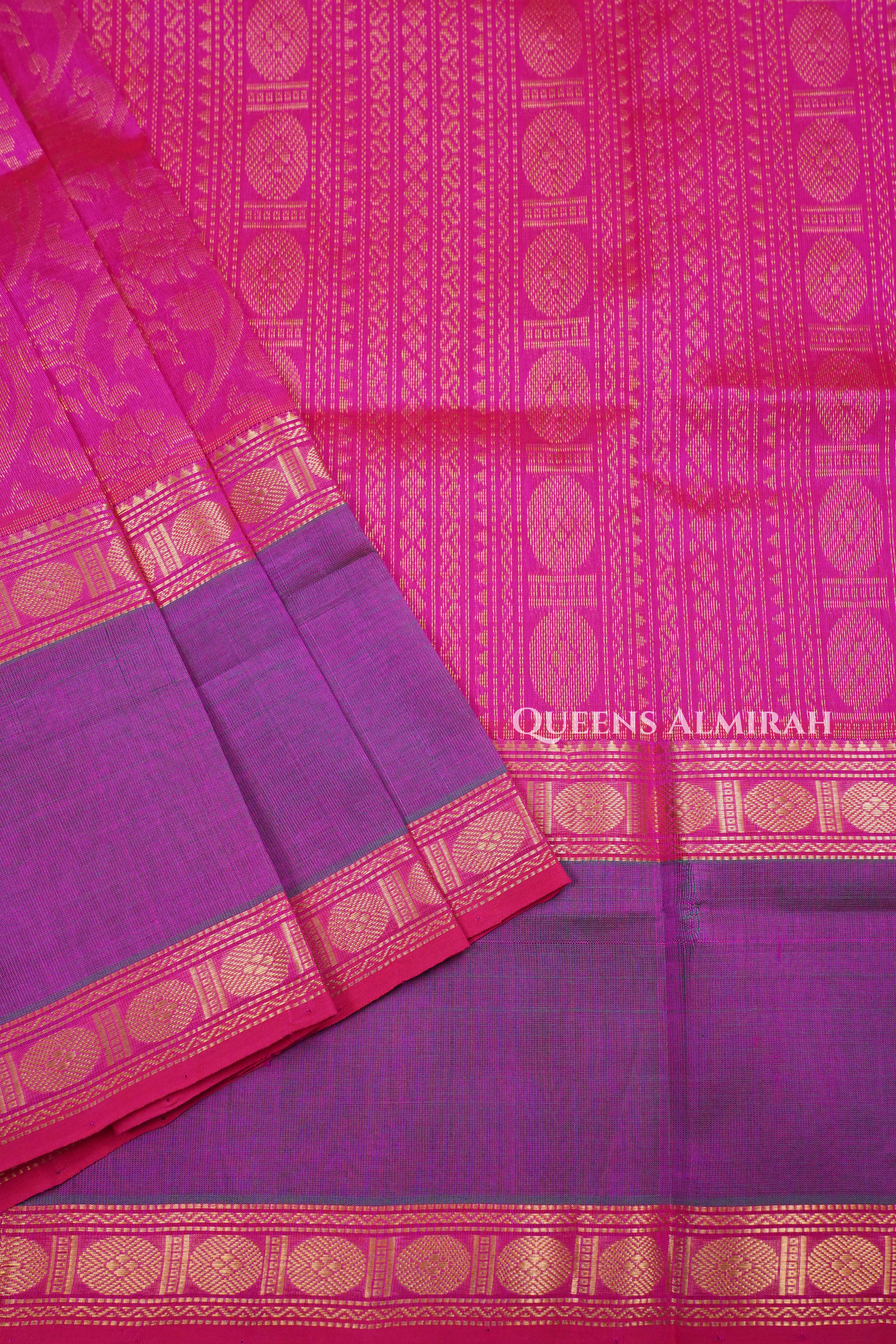 Dragon Fruit Pink With Purple Vanasingaram Pure Kanchi Silk Cotton Saree