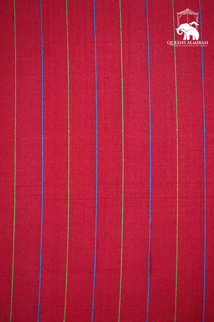 RUBY RED WITH MULTICOLOR BORDER MULBERRY SILK SAREE - Queens Jewel Emporium