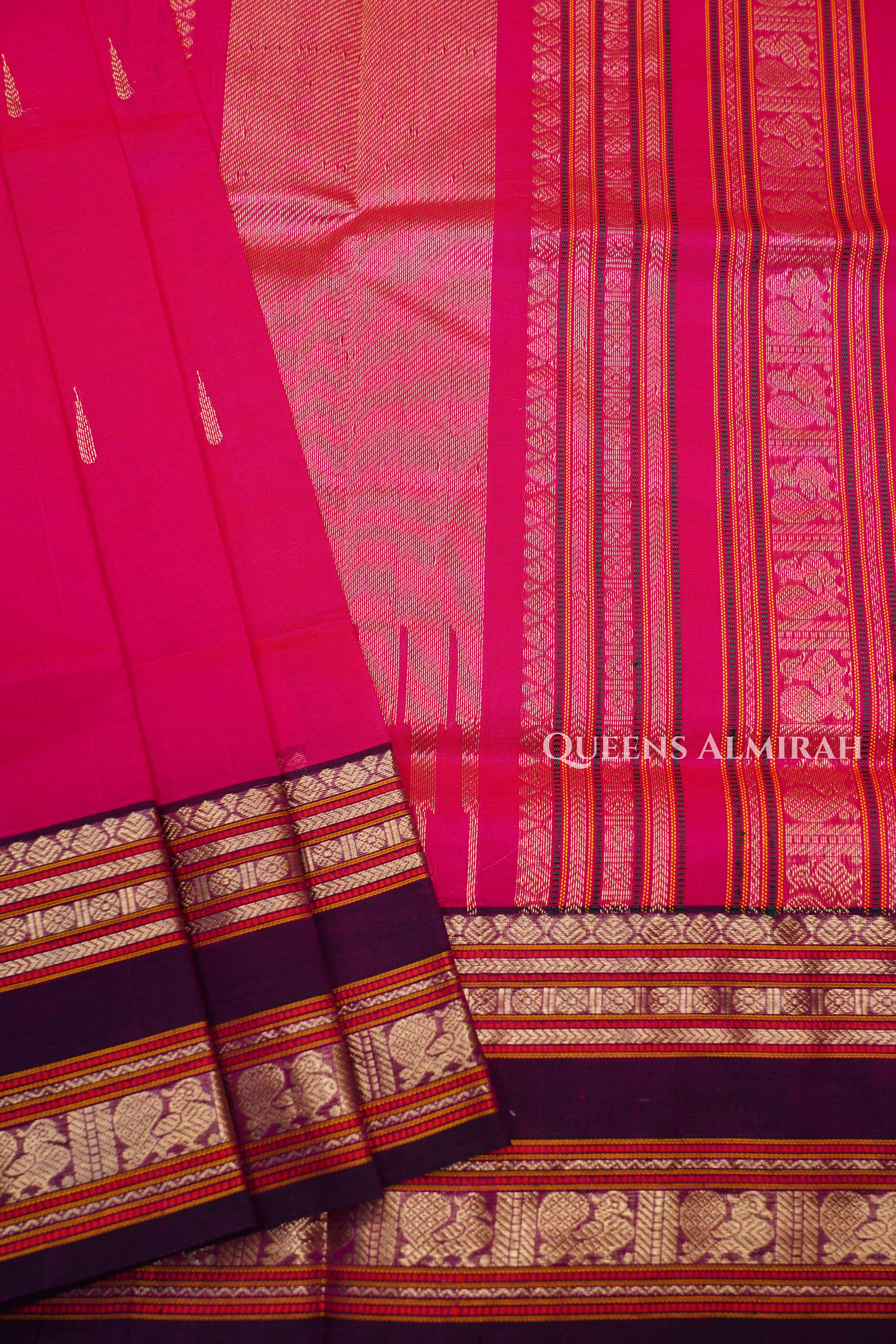 Magenta Pink-Karaikudi Chettinad Silk Cotton Saree