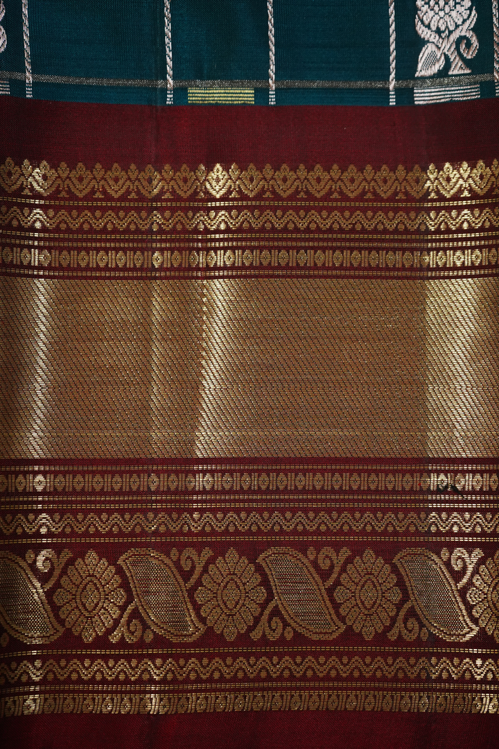BLUE DIANE WITH WINE BERRY PURE  KANCHIVARAM SILK SAREE - Queens Jewel Emporium