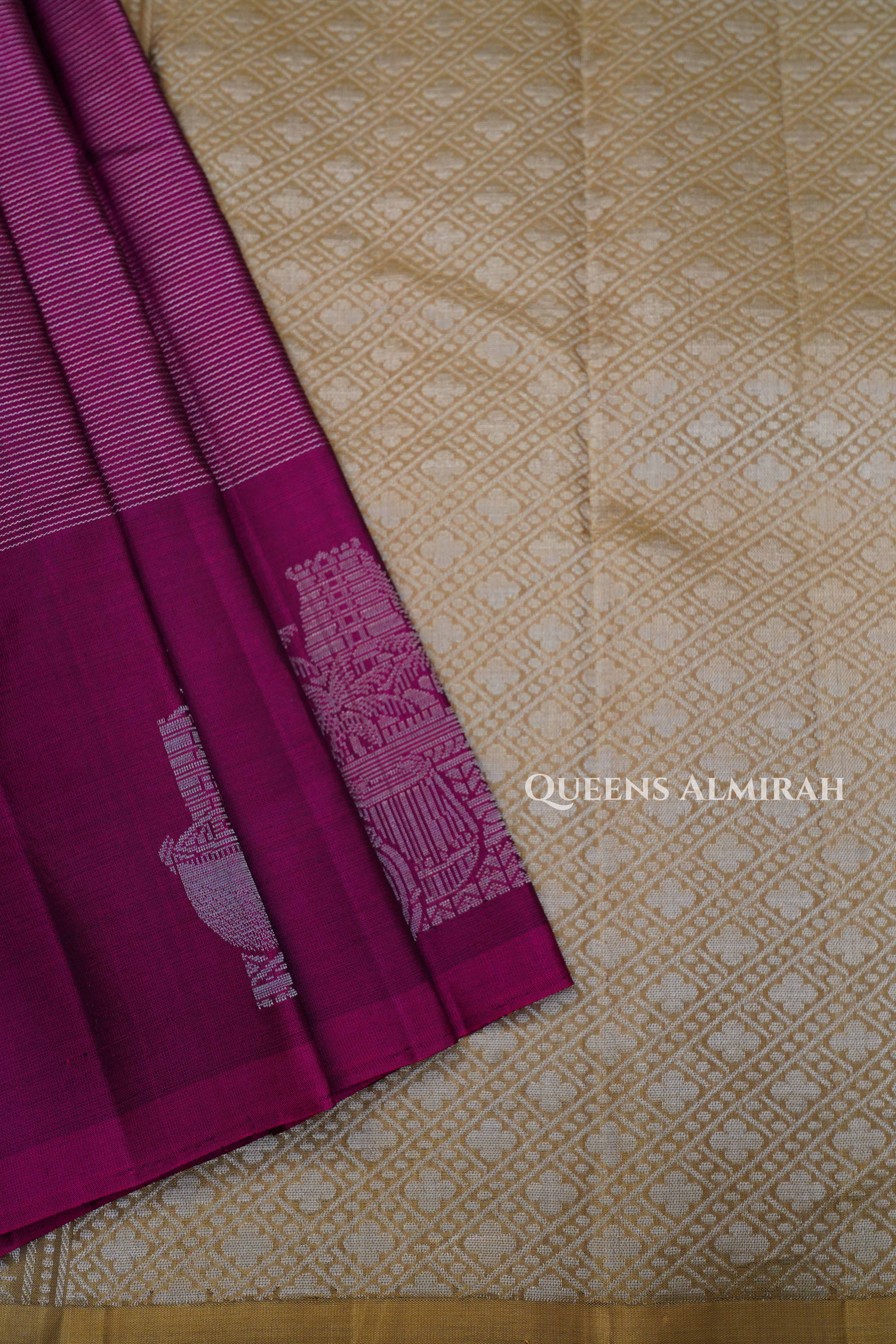 Berry Purple With Olive Green Pure Kanchivaram Silk Saree