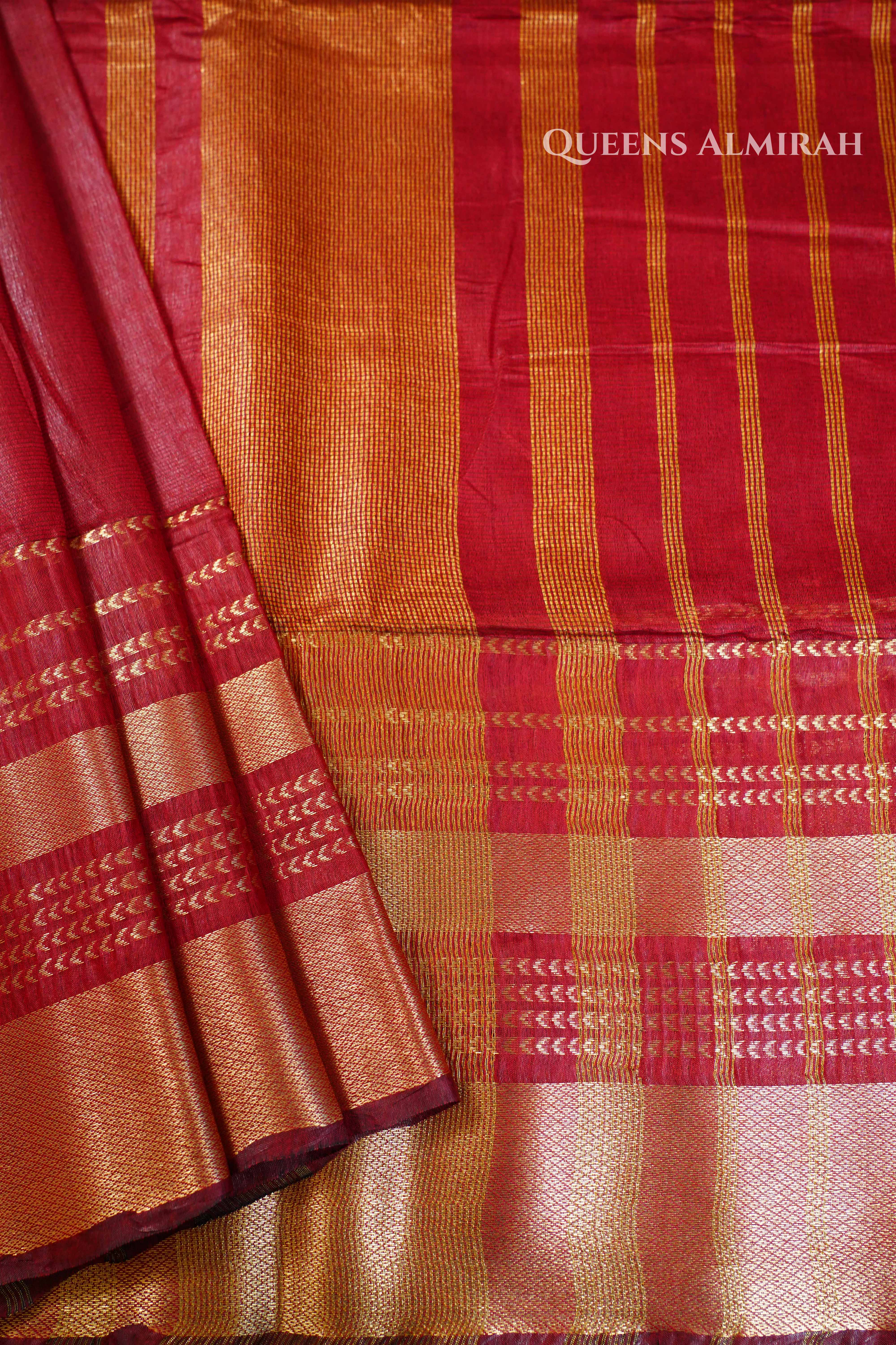 Crimson Red Maheshwari saree QUEENS ALMIRAH
