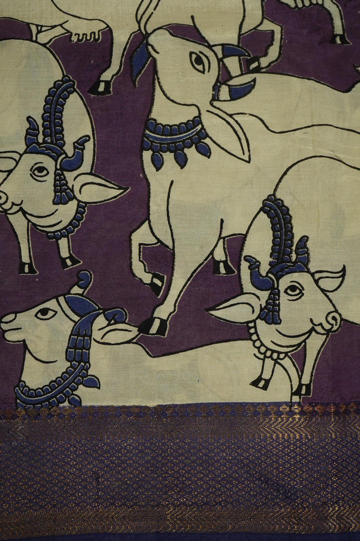 MUTED PURPLE WITH DUSKY BLUE MANGALGIRI SAREE - Queens Jewel Emporium