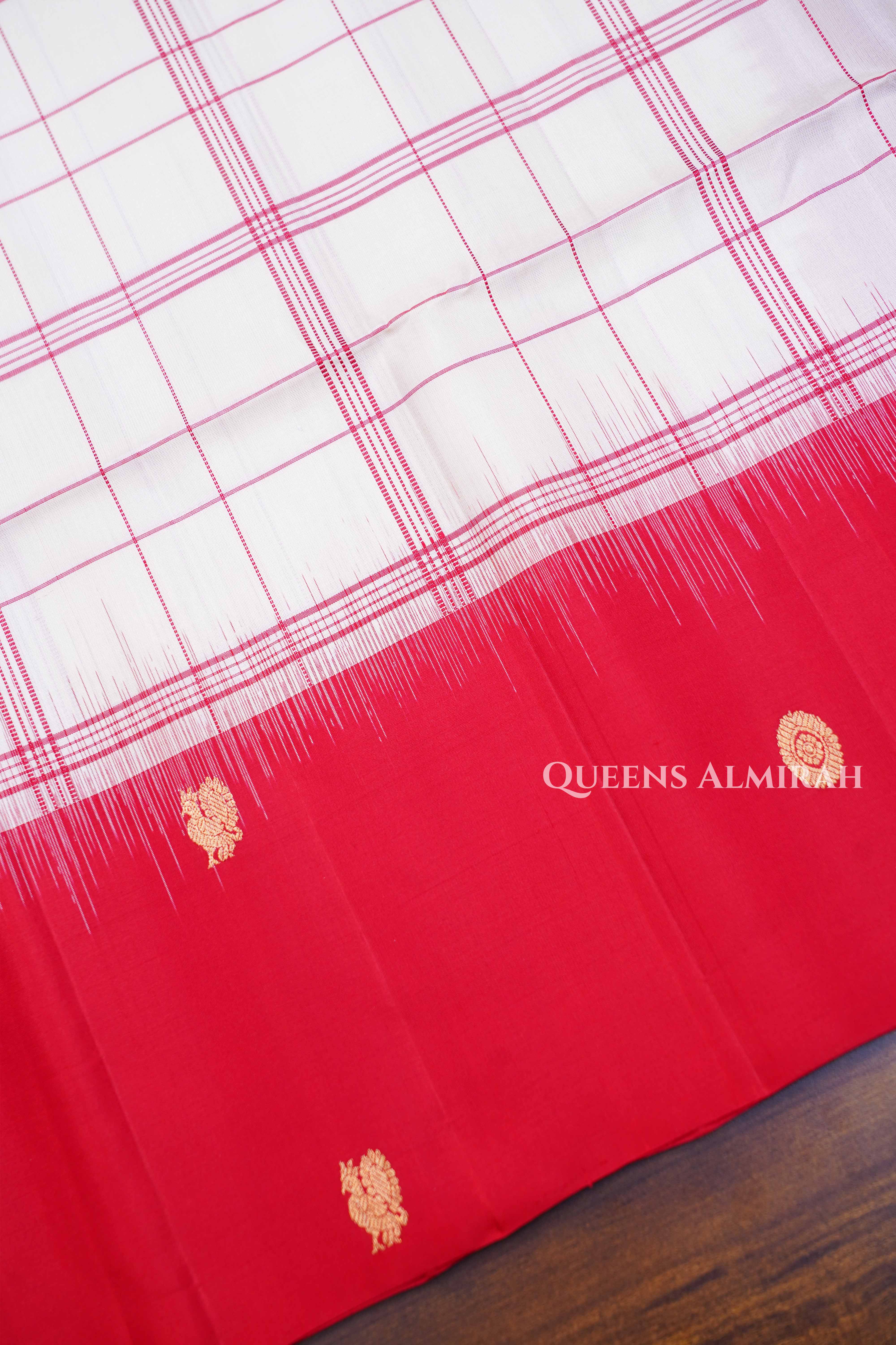 Milk White With Red Pure Soft Silk Saree