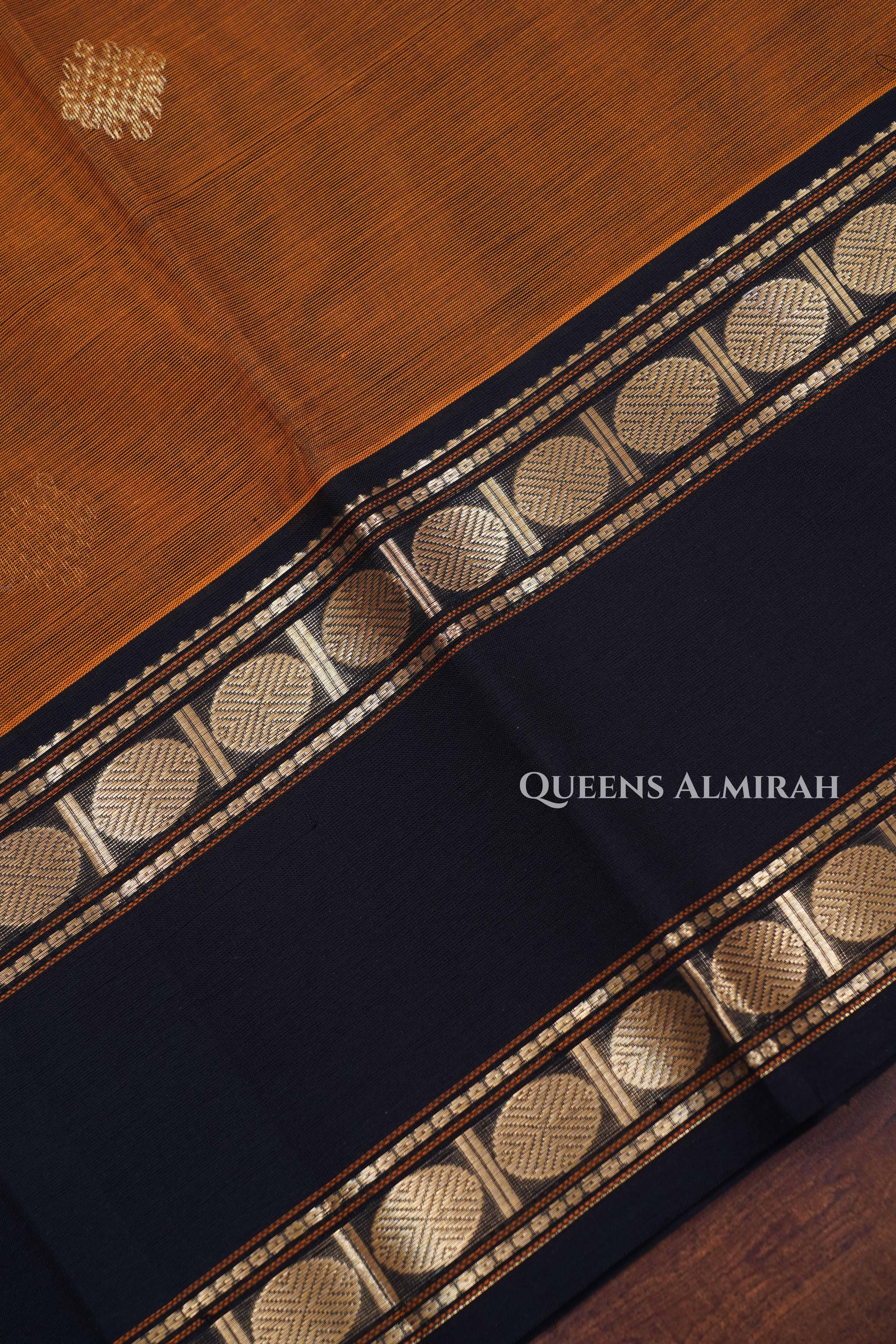 Brown With Black Karaikudi Chettinad Silk Cotton Saree