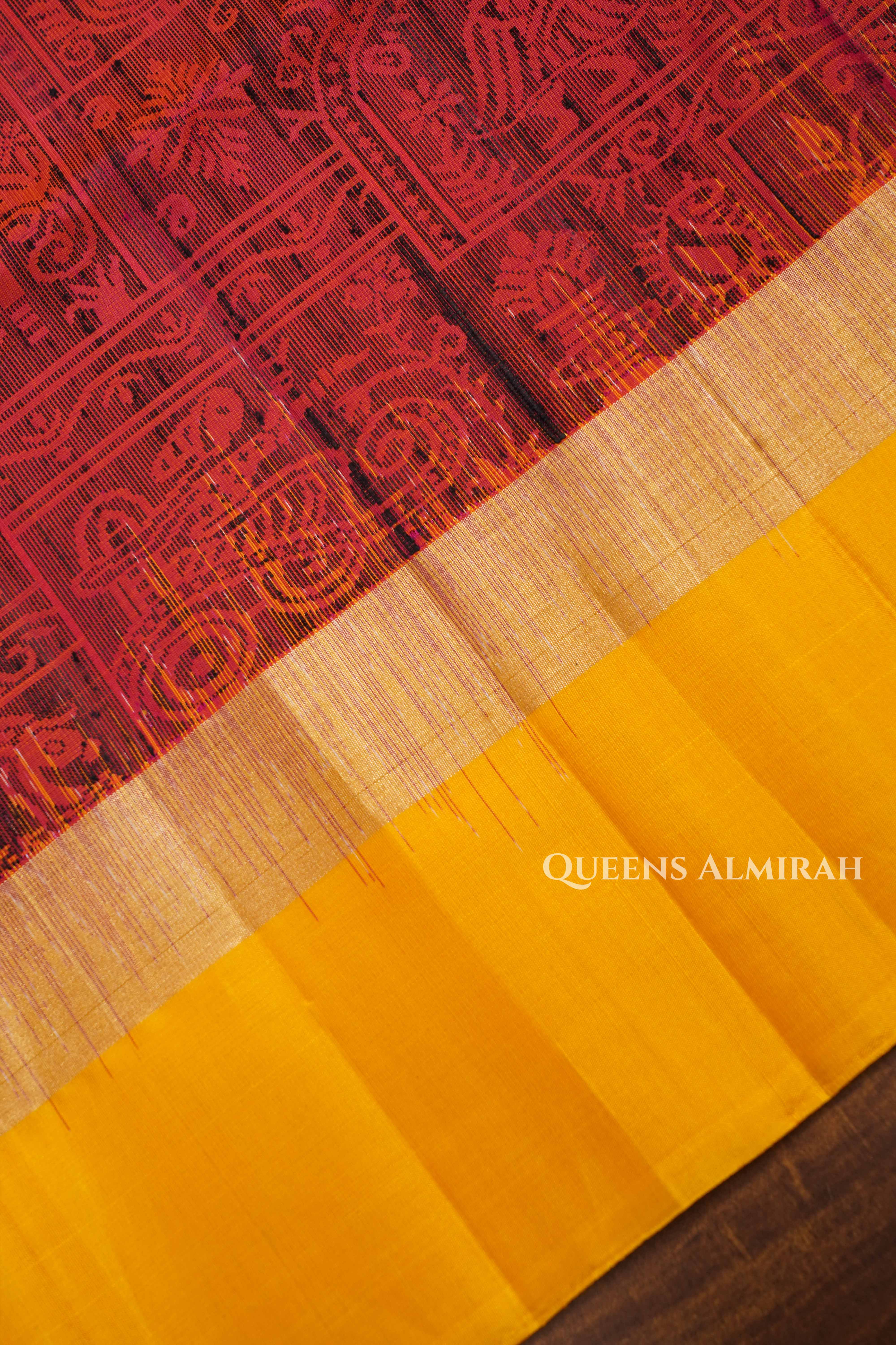 Dark Orange With Mango Yellow Dupion Silk Saree