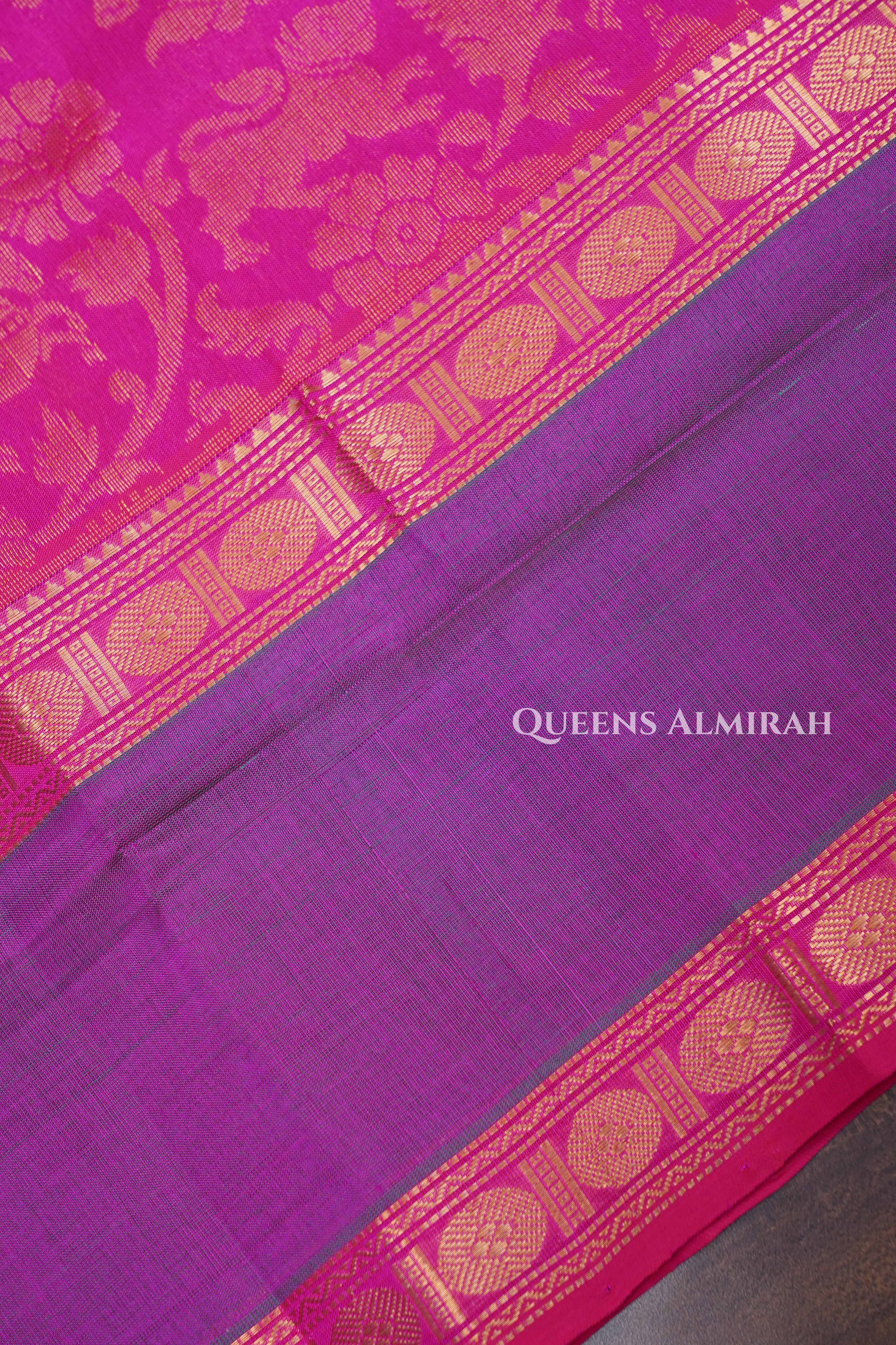 Dragon Fruit Pink With Purple Vanasingaram Pure Kanchi Silk Cotton Saree