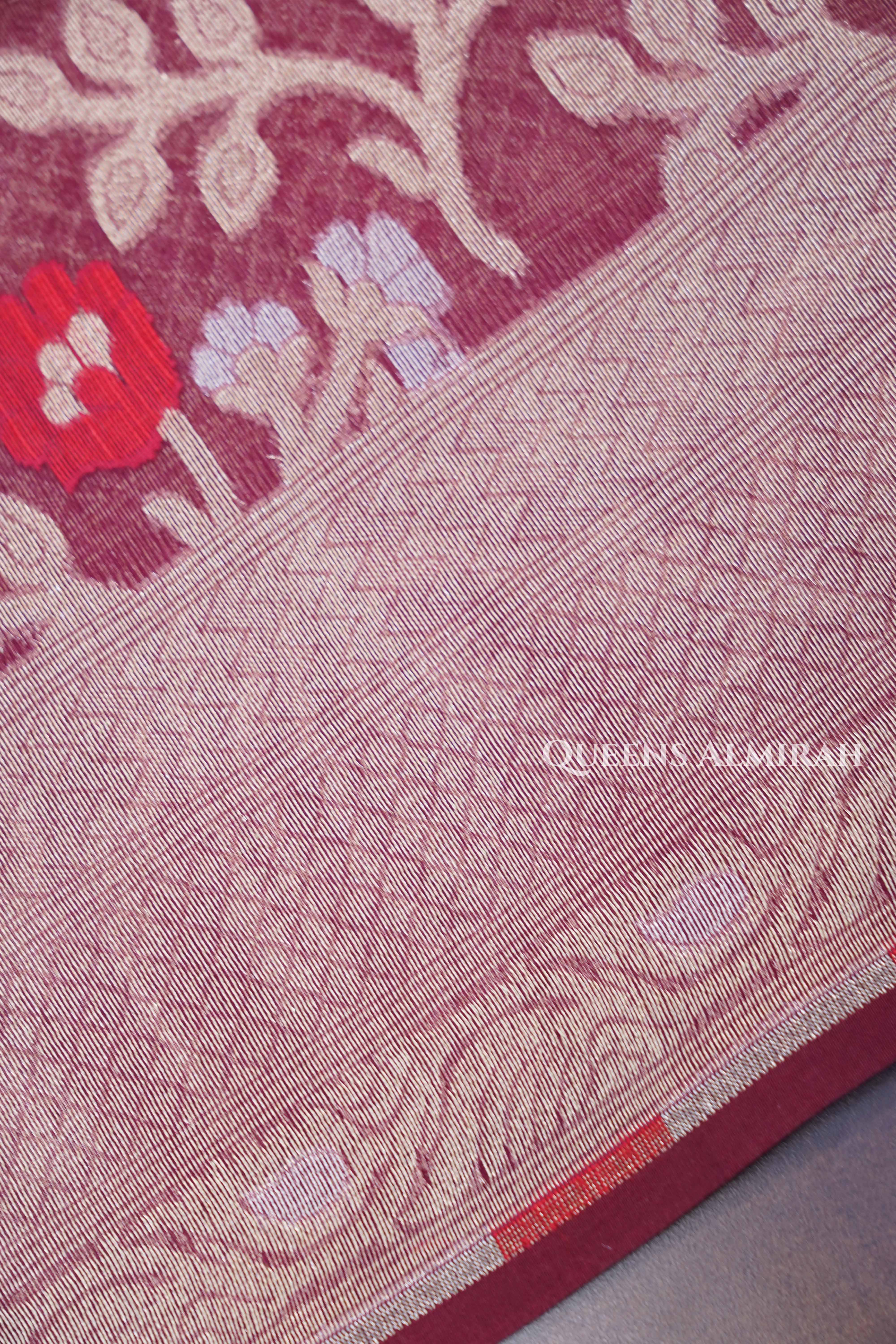 Red Wine Banarasi Organza Silk Saree