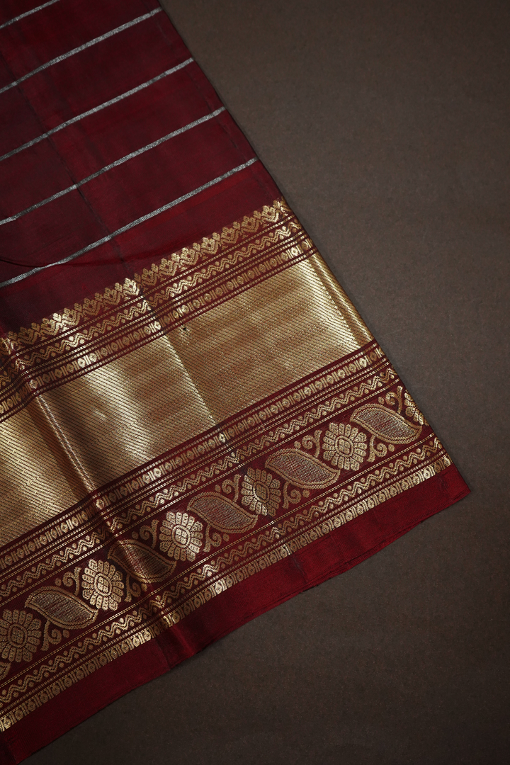 BLUE DIANE WITH WINE BERRY PURE  KANCHIVARAM SILK SAREE - Queens Jewel Emporium