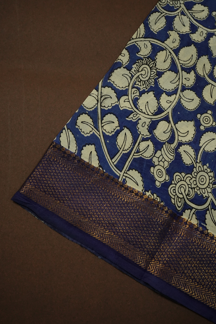 MUTED PURPLE WITH DUSKY BLUE MANGALGIRI SAREE - Queens Jewel Emporium