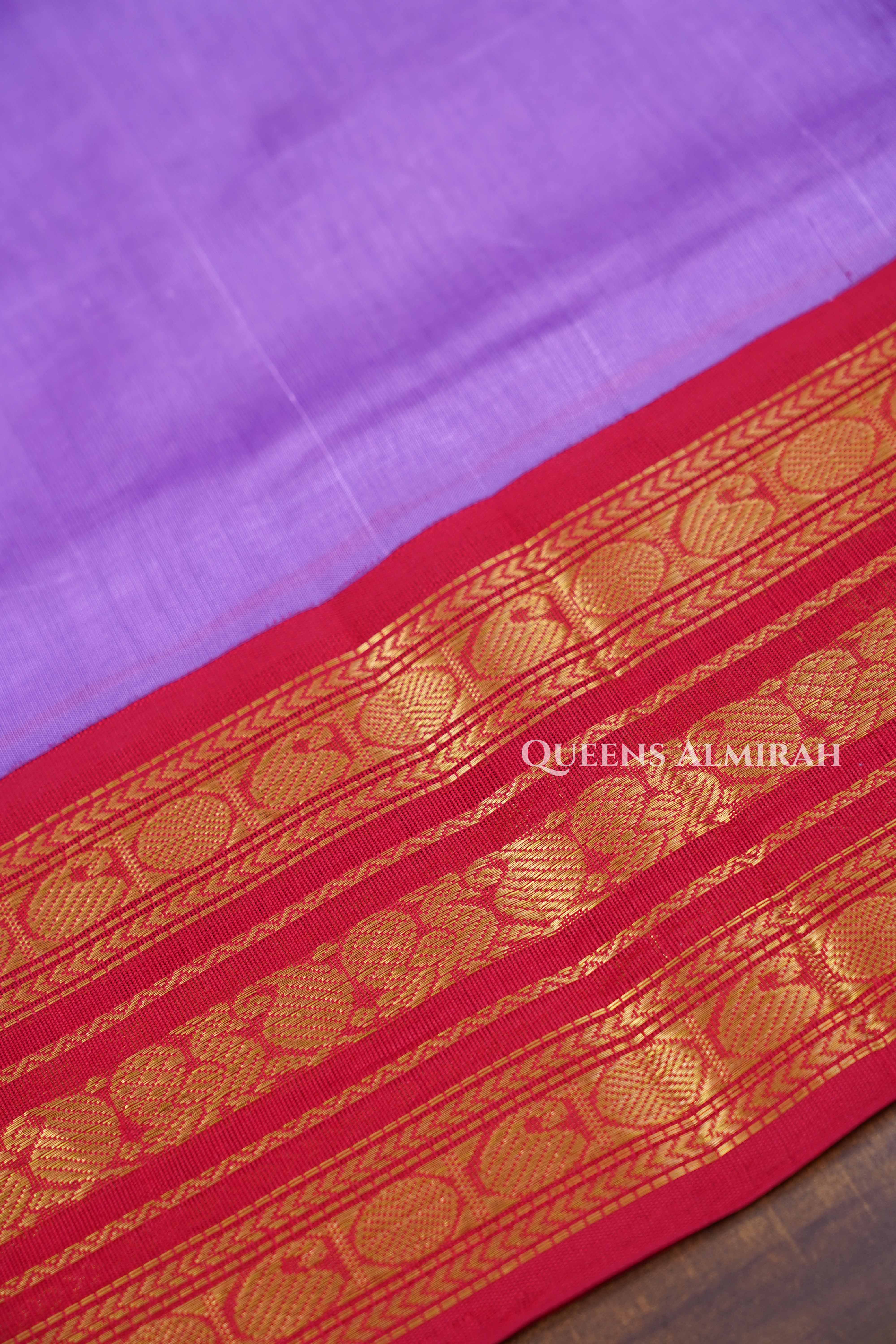 Lilac Purple With Red Pure Kanchi Silk Cotton Saree
